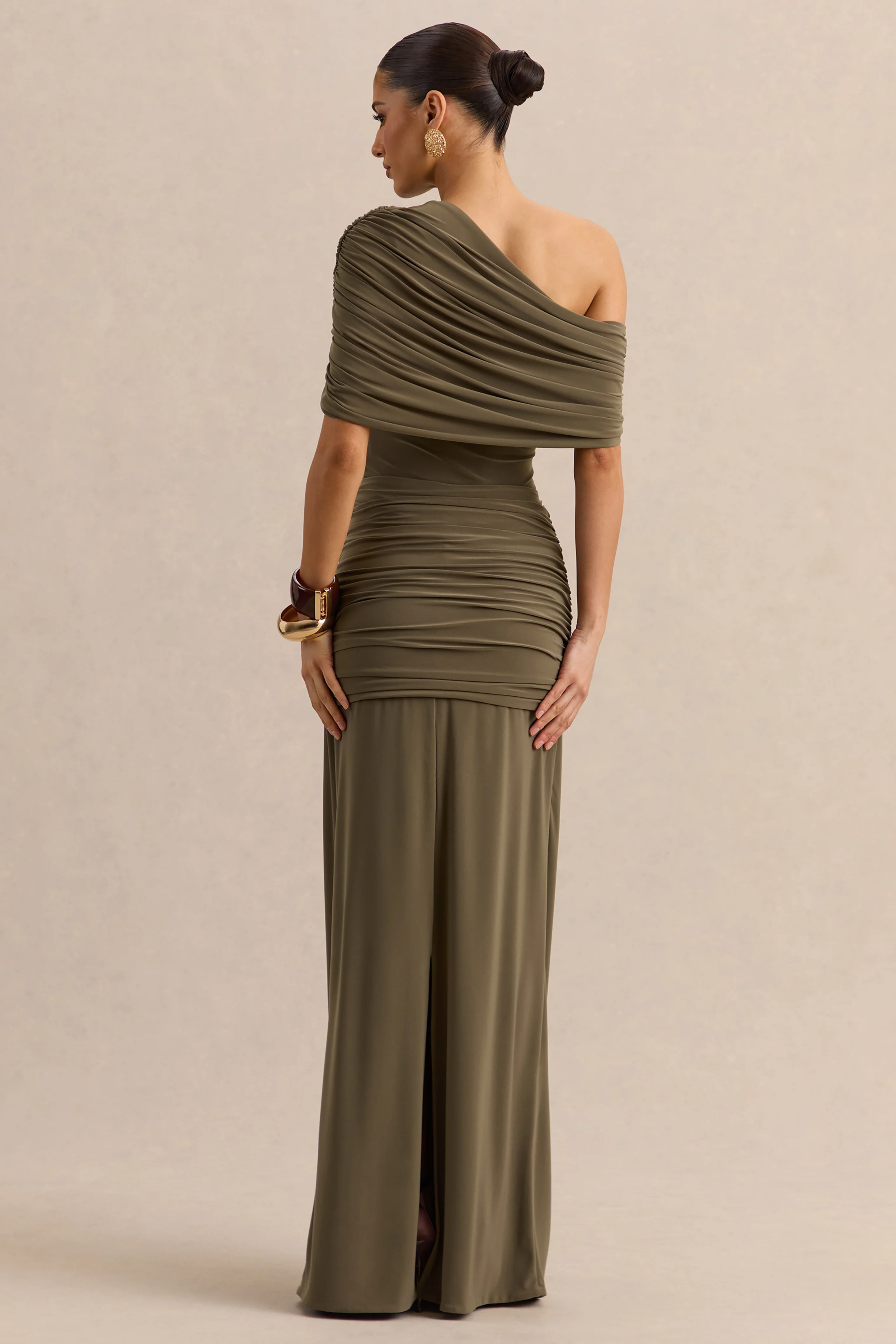 Afiya | Kaki Gedraaide Taille Maxi Rok Met Knoop Detail - Image 3