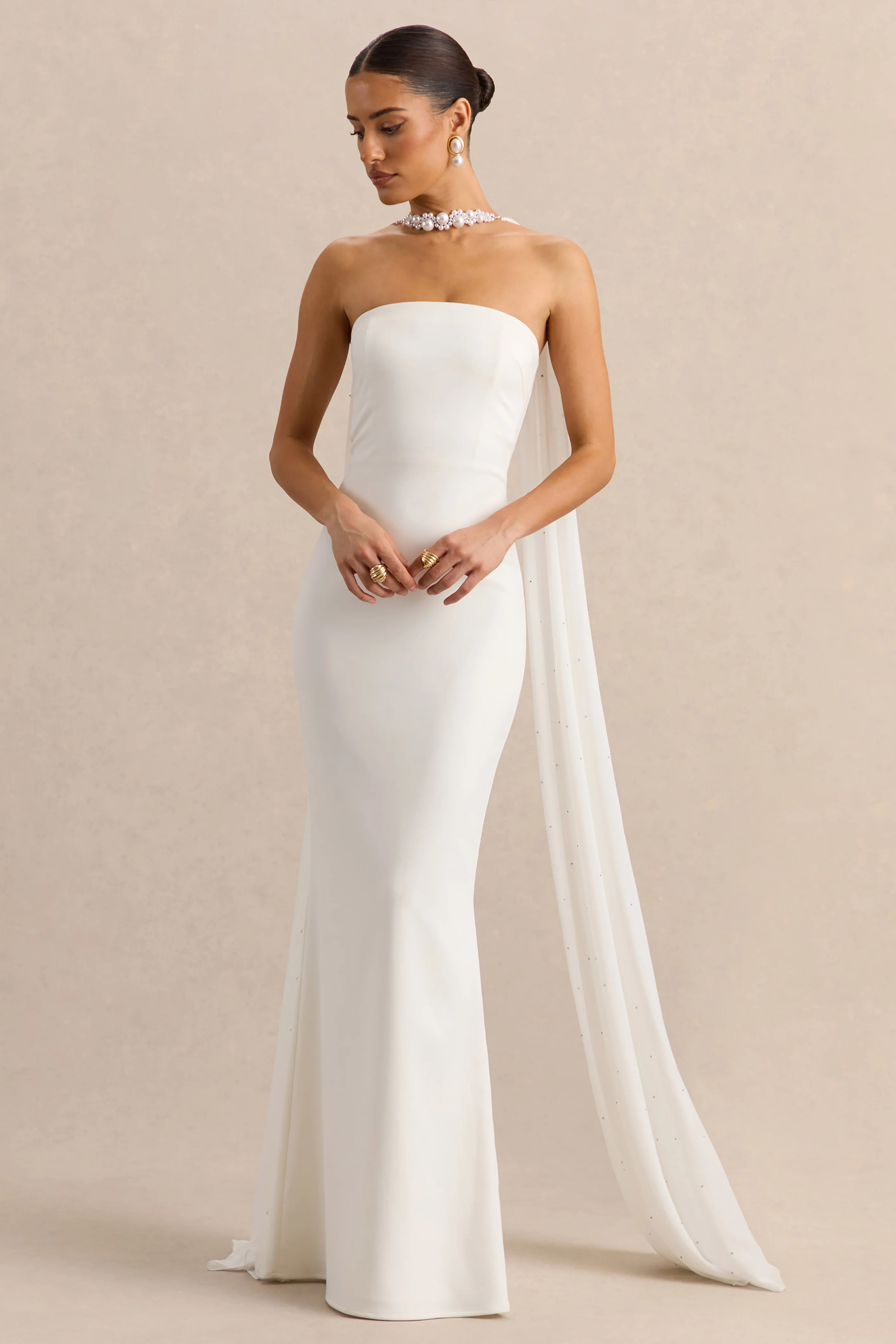 Alina | Witte Bandeau Maxi-Jurk Met Cape