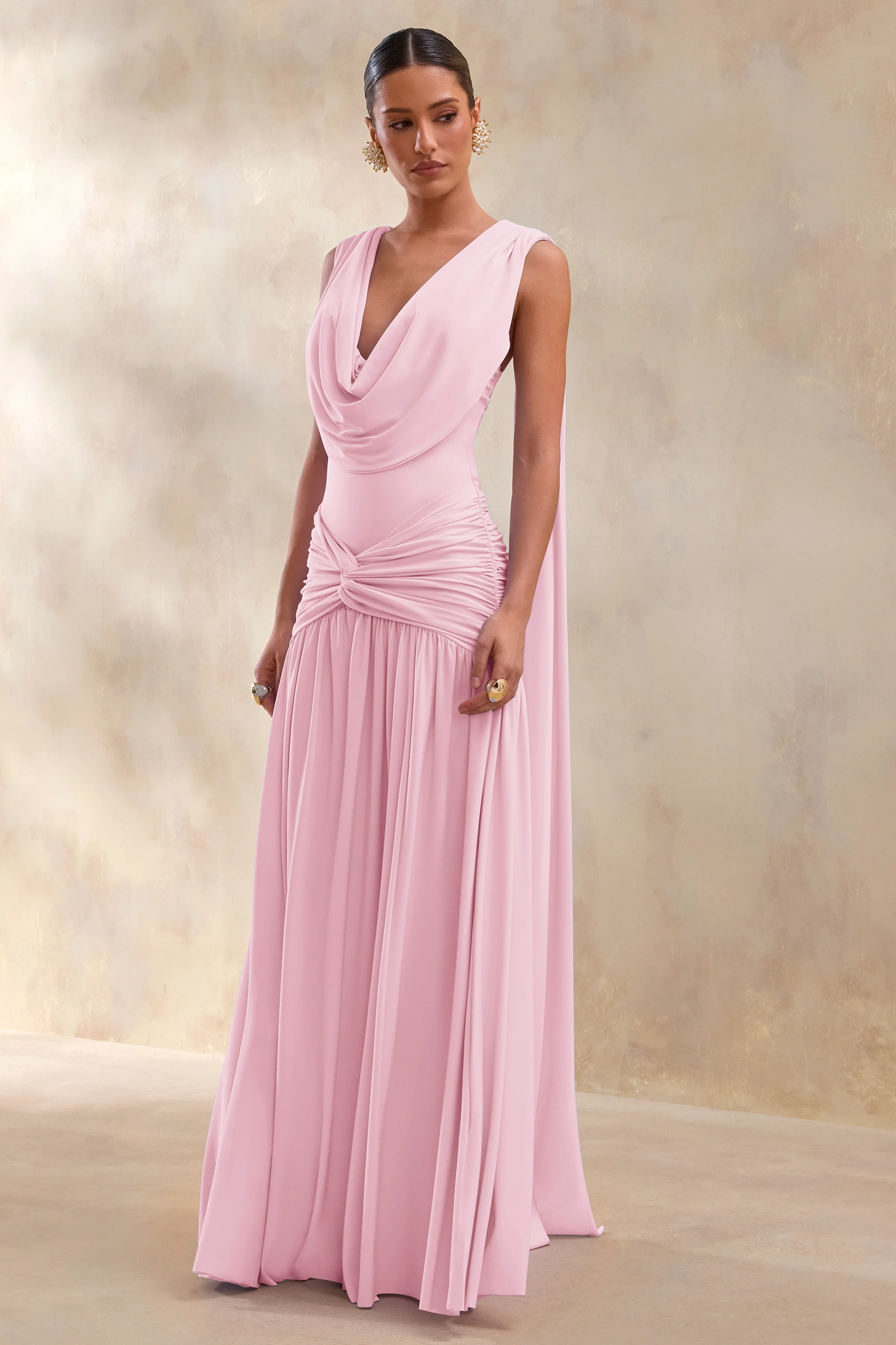 Amelisse | Lichtroze Maxi-jurk  Met Diepe V-hals En Ruches - Image 5