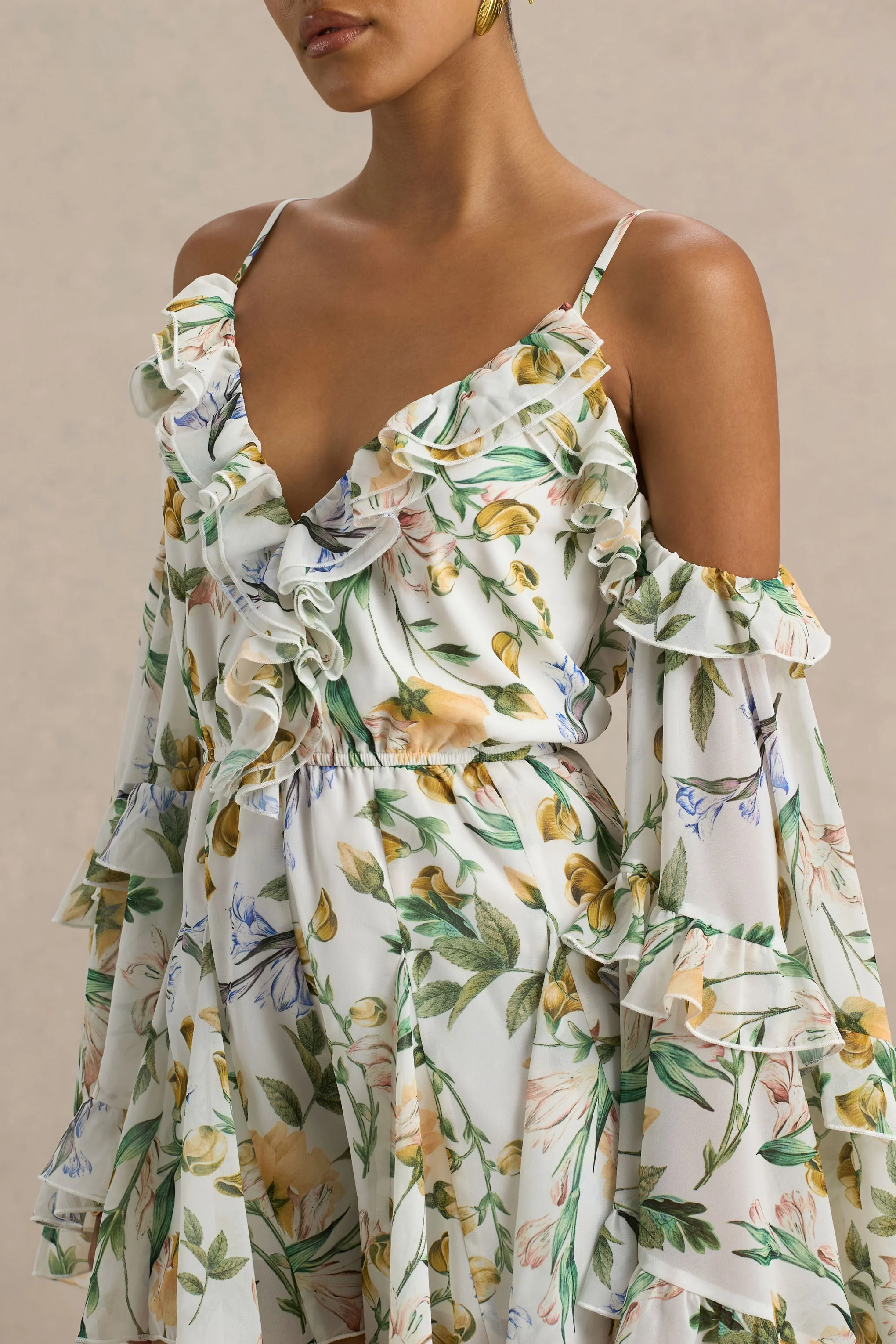 Anaya | Citroenenbloemen Print Chiffon Playsuit Met Lange Mouwen - Image 5
