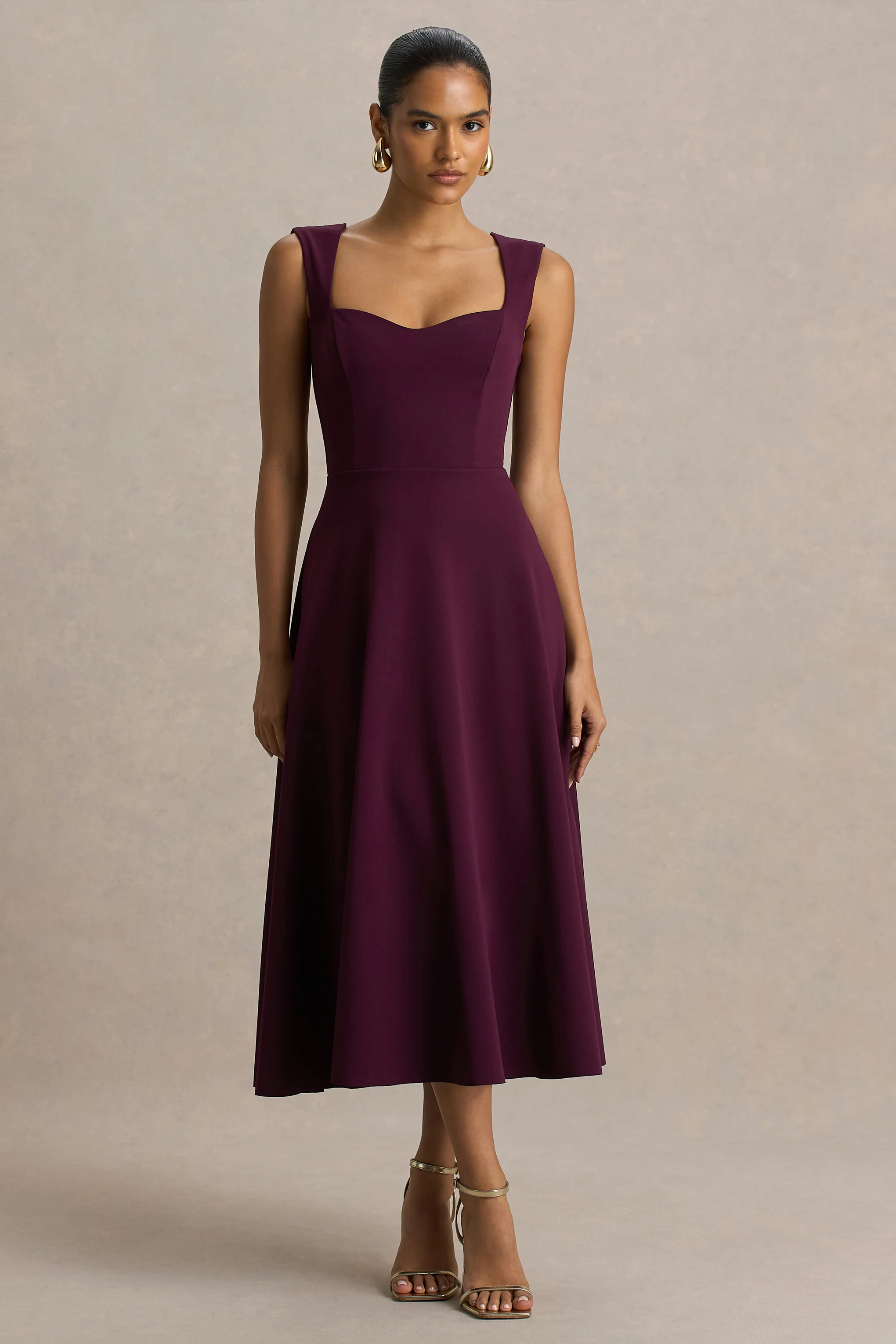 Andromeda | Bordeaux Sweetheart Halslijn Midi Jurk - Image 3