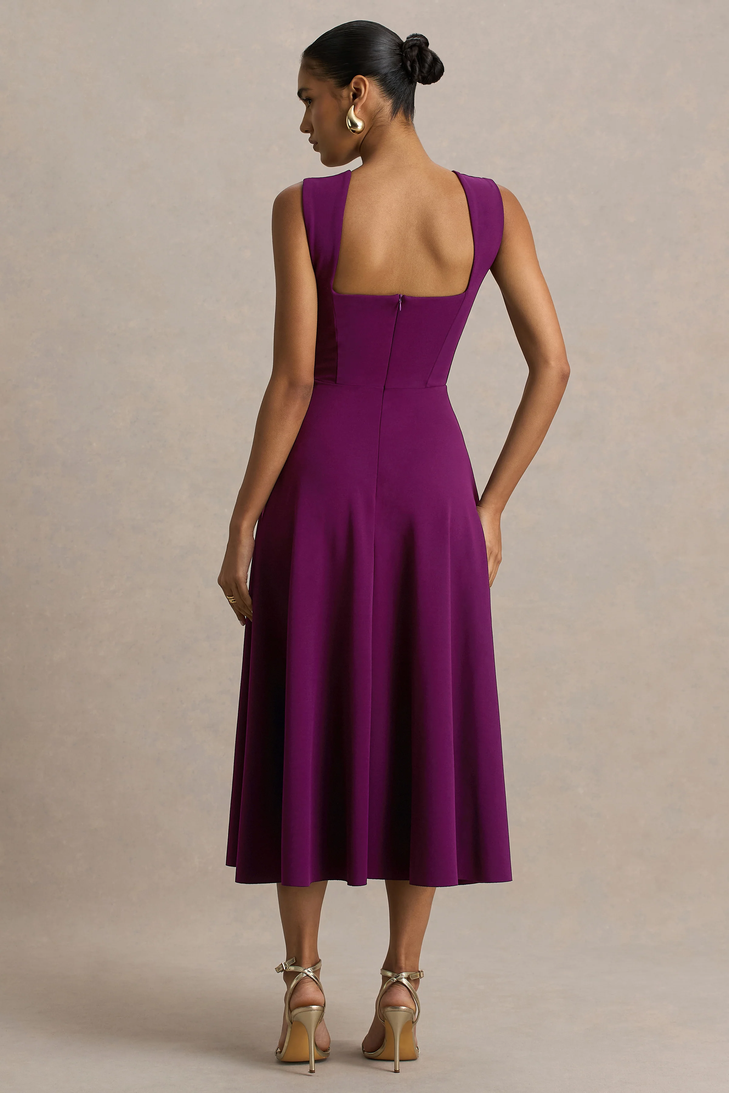 Andromeda | Pruim Rode Midi Jurk Met Sweatheart-Hals - Image 2