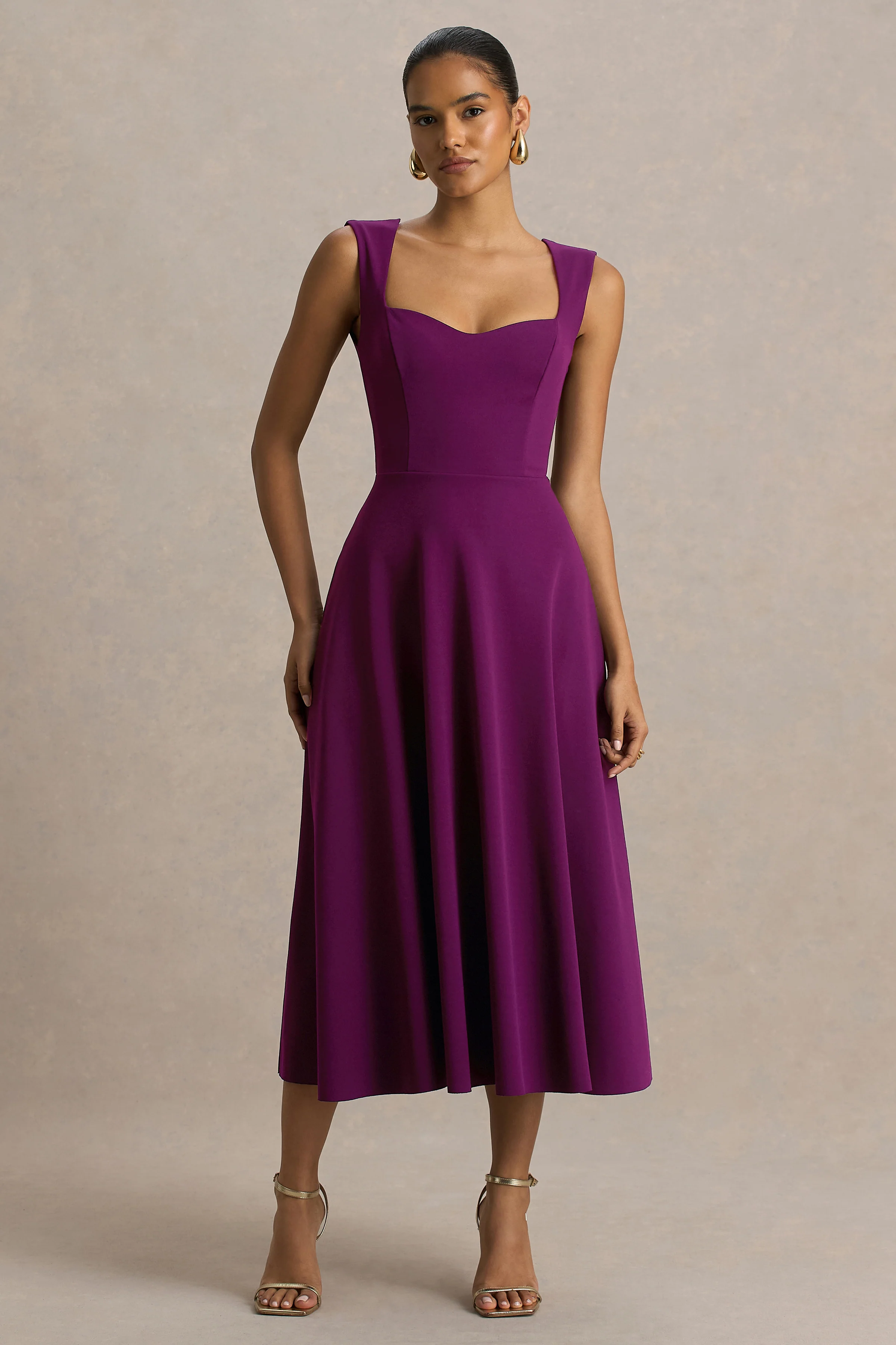 Andromeda | Pruim Rode Midi Jurk Met Sweatheart-Hals - Image 4