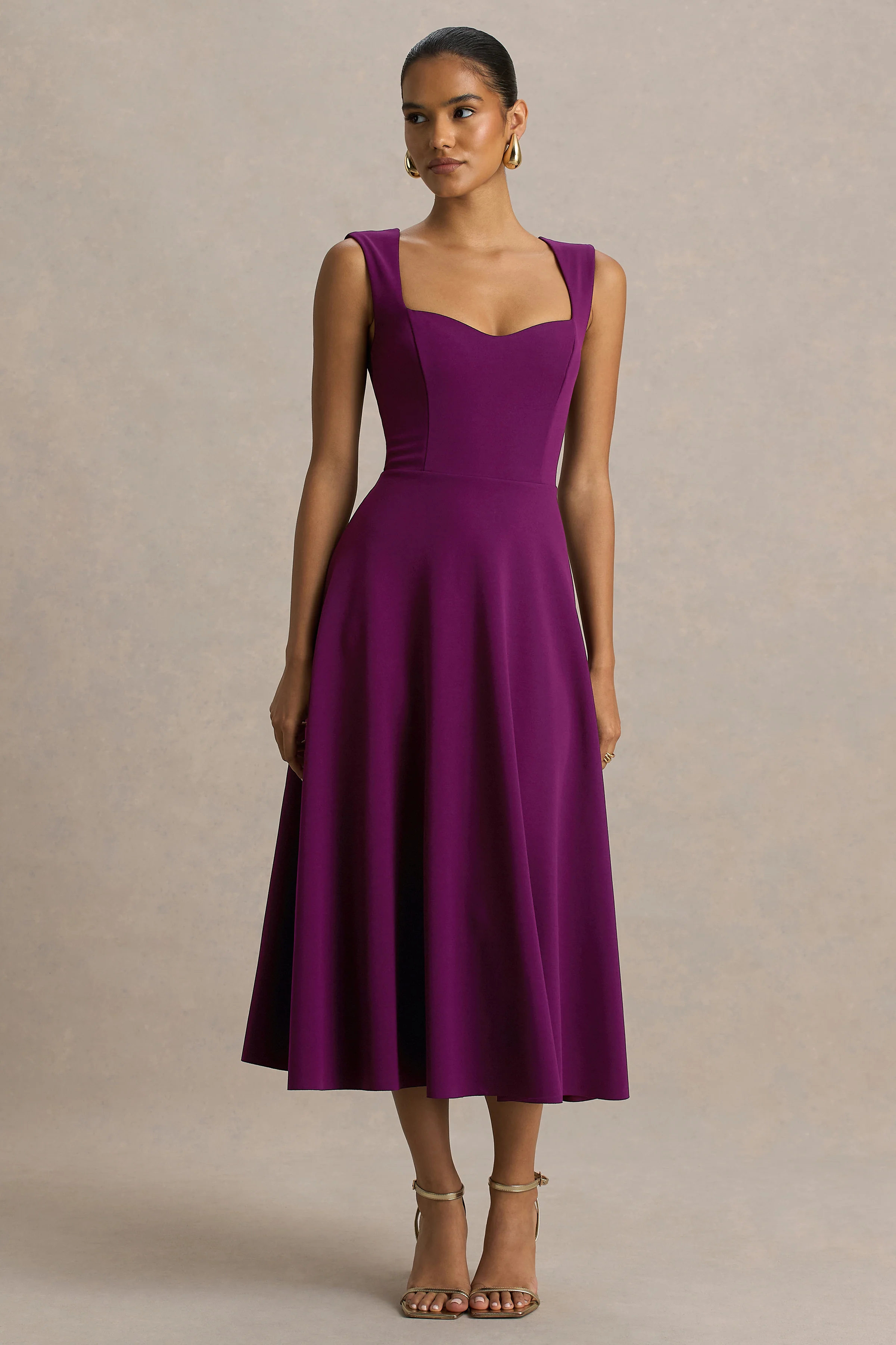 Andromeda | Pruim Rode Midi Jurk Met Sweatheart-Hals - Image 5