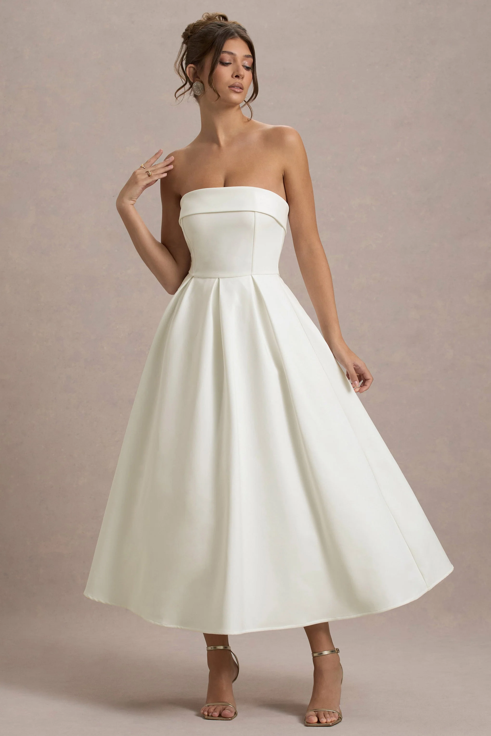 Annalise | Ecru Bandeau Skater Midi Jurk