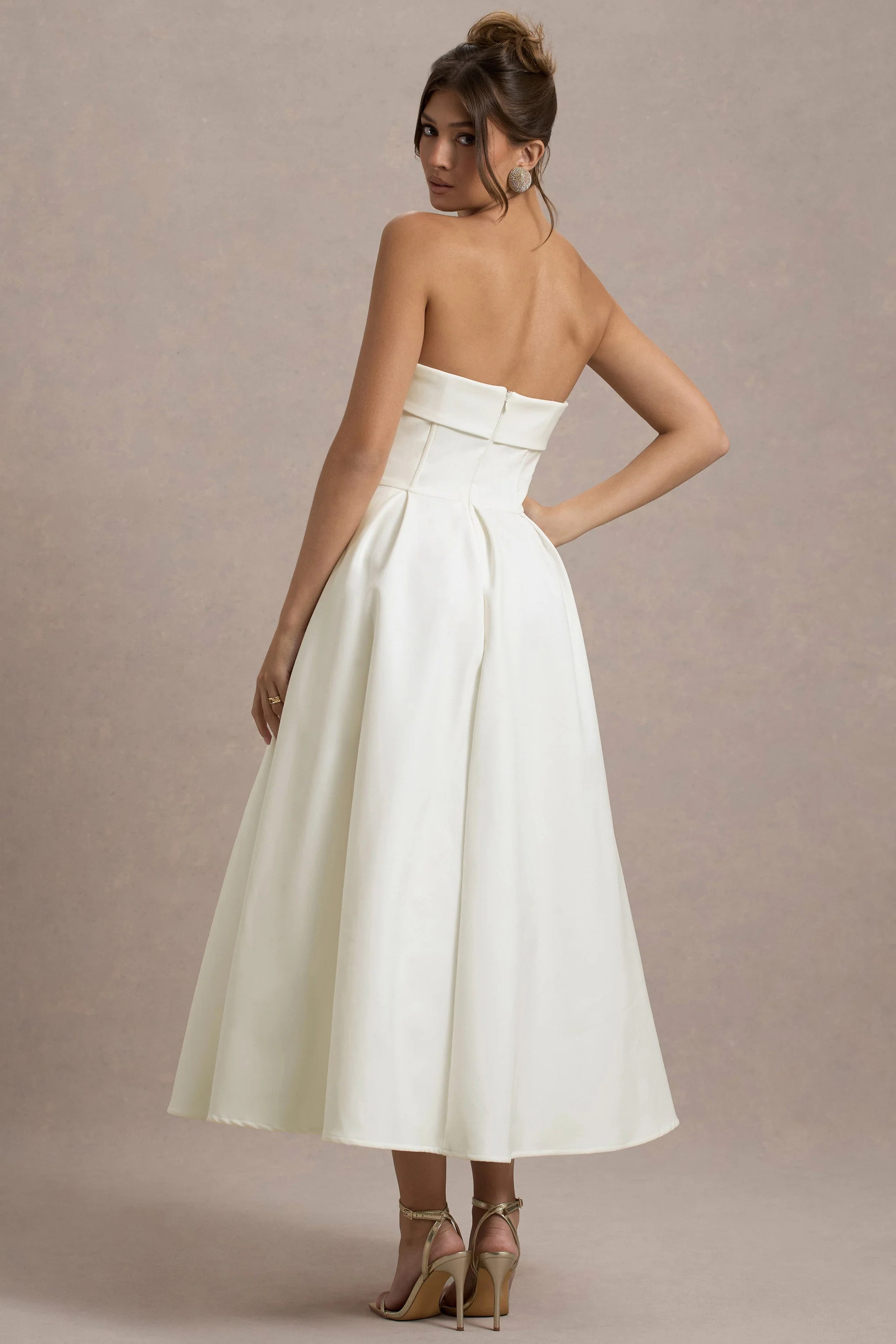 Annalise | Ecru Bandeau Skater Midi Jurk - Image 2