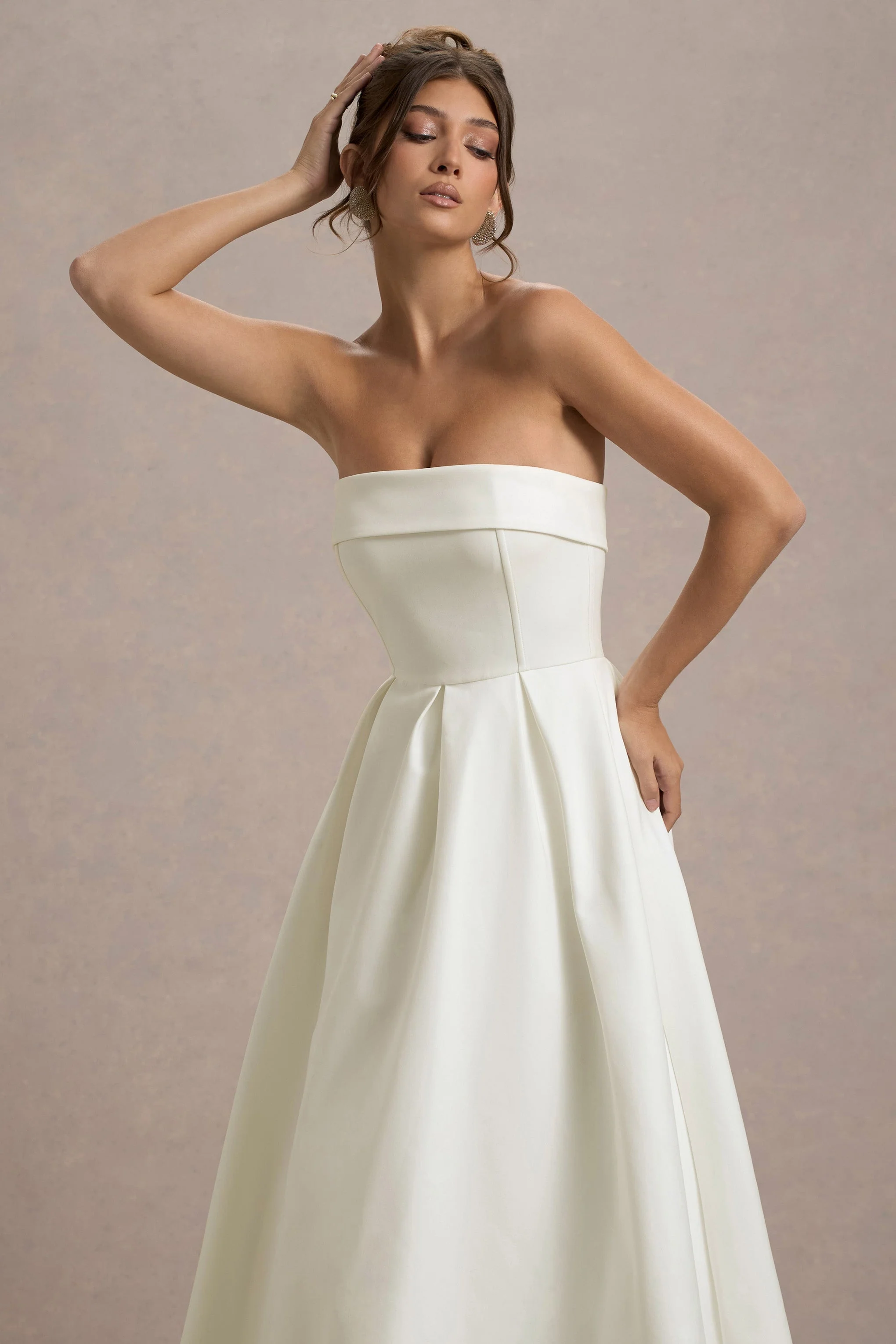 Annalise | Ecru Bandeau Skater Midi Jurk - Image 3