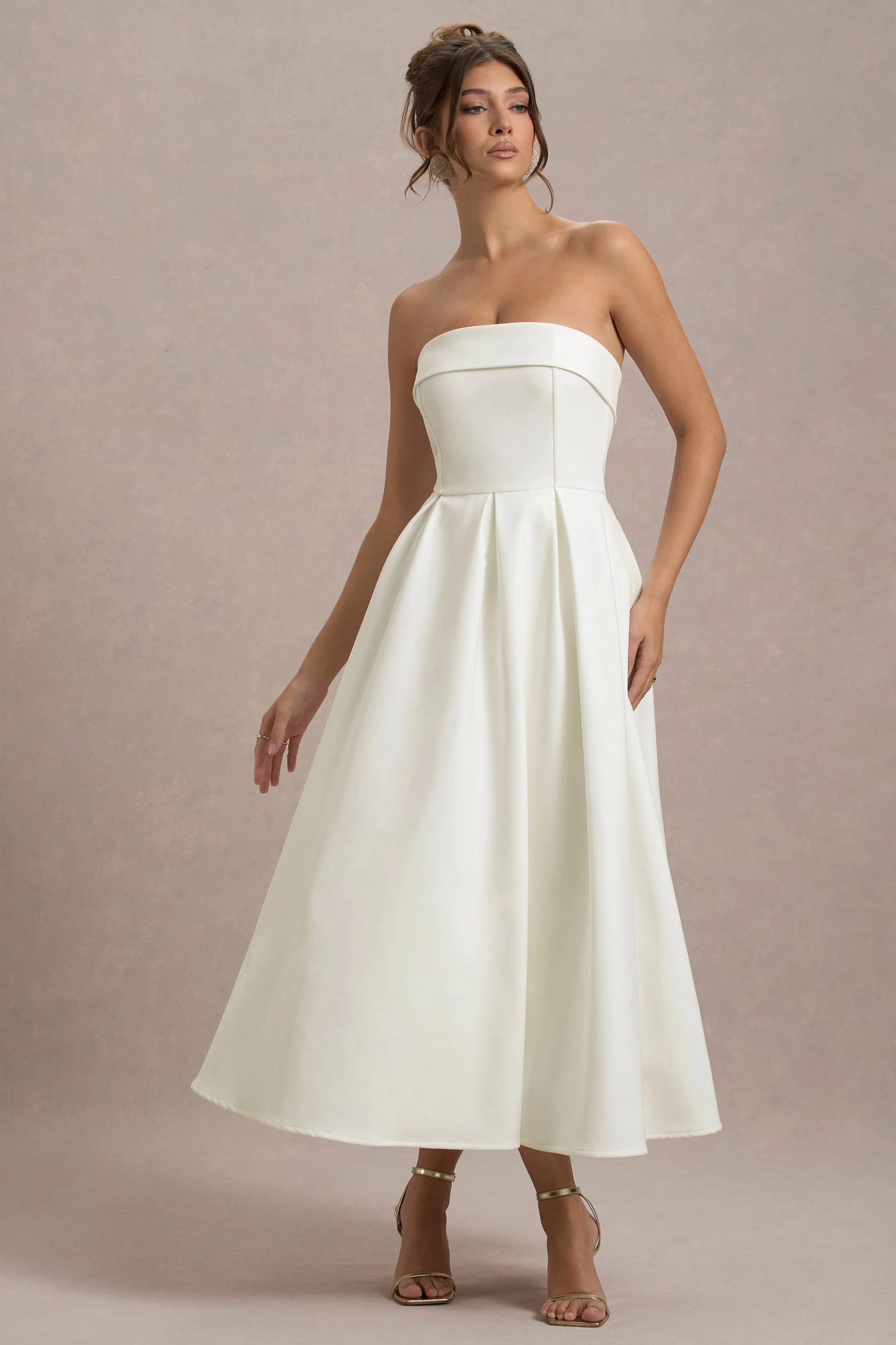 Annalise | Ecru Bandeau Skater Midi Jurk - Image 5
