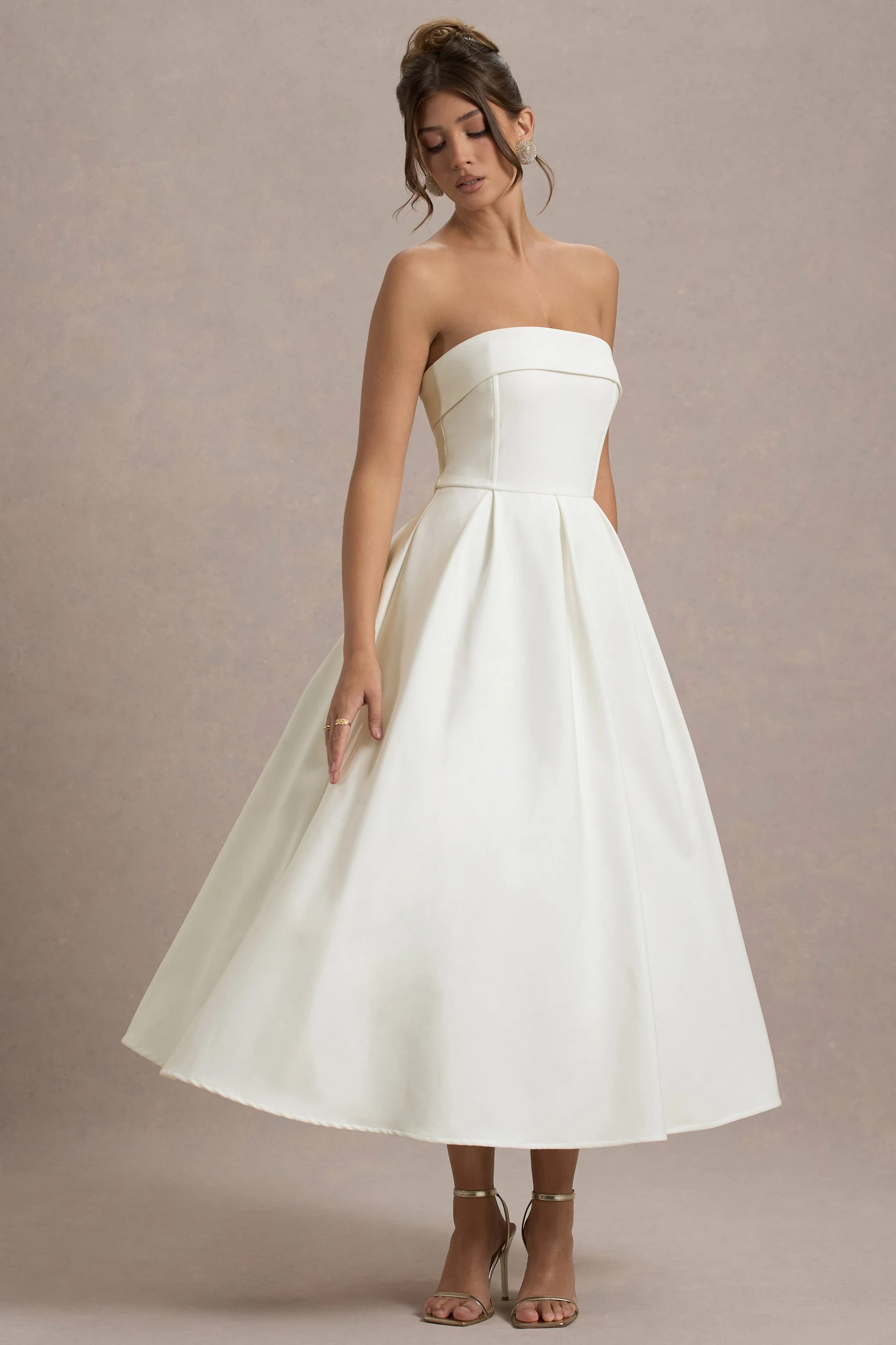 Annalise | Ecru Bandeau Skater Midi Jurk - Image 6