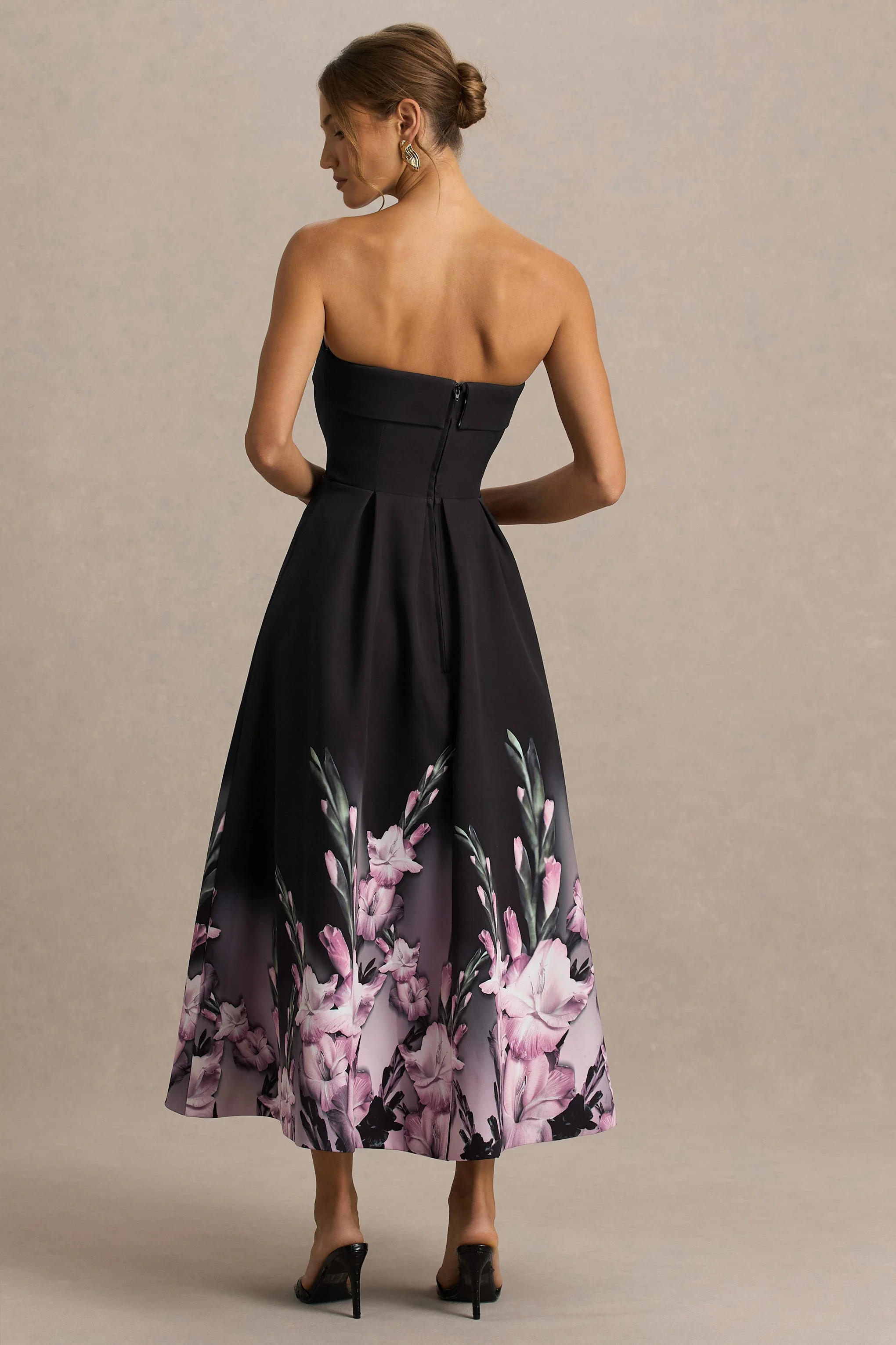 Annalise | Roze Randprint Bandeau Midi Jurk - Image 2