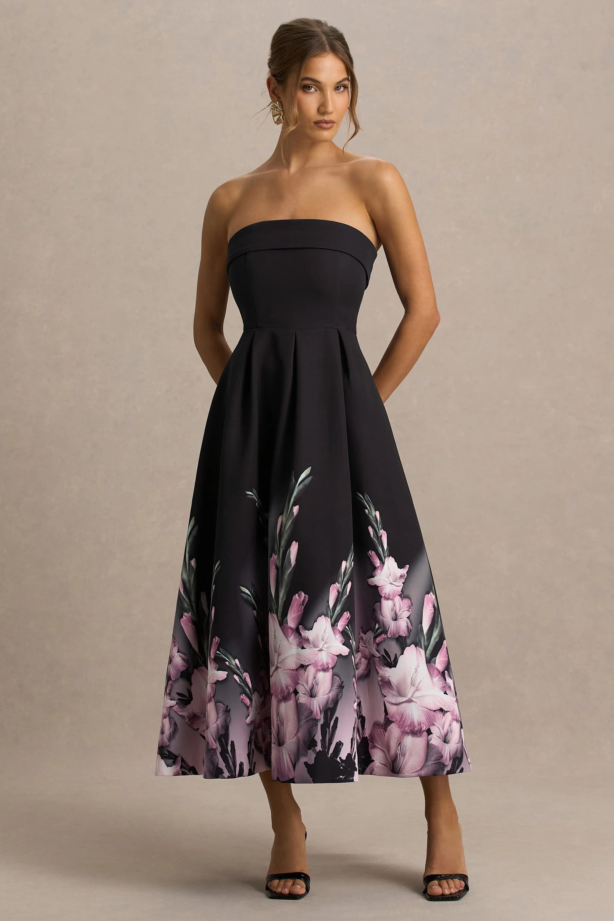 Annalise | Roze Randprint Bandeau Midi Jurk - Image 3