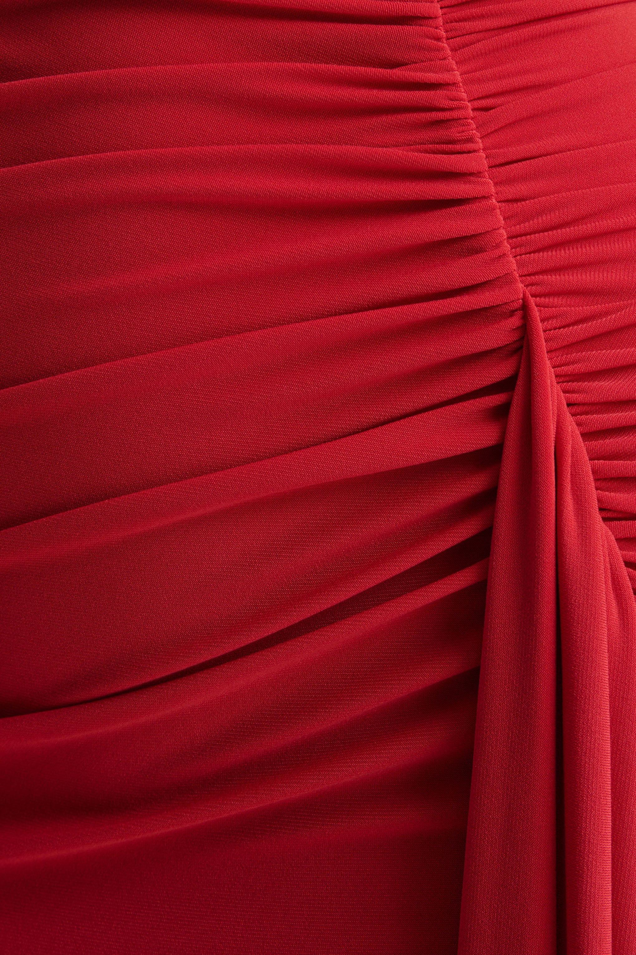 Anne | Rode Asymmetrische Hals Maxi Jurk met Overslag en Ceintuur - Image 6
