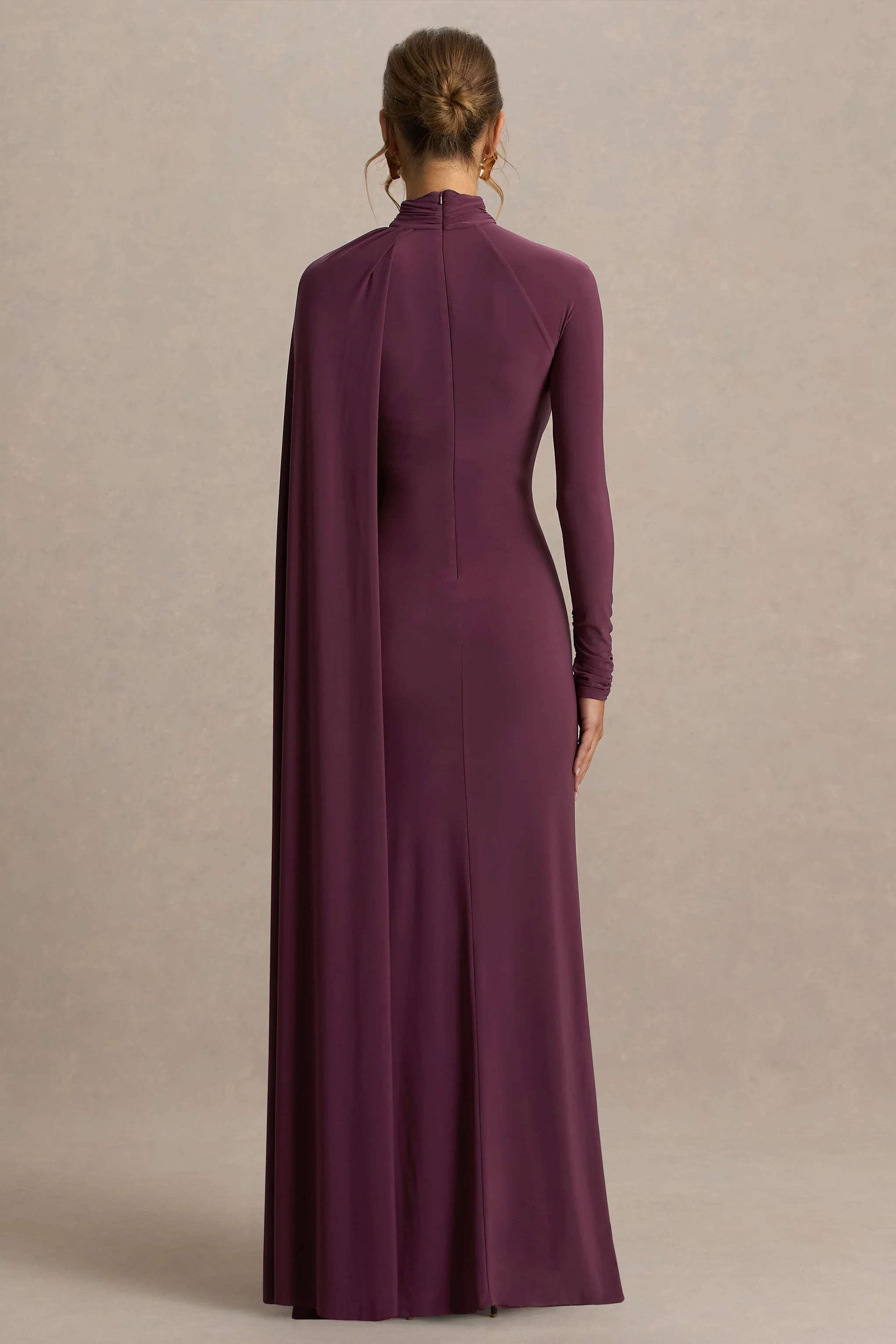 Anticipation | Bordeaux Hoge Hals Maxi Jurk Met Voorsplit En Gerimpeld Details - Image 3