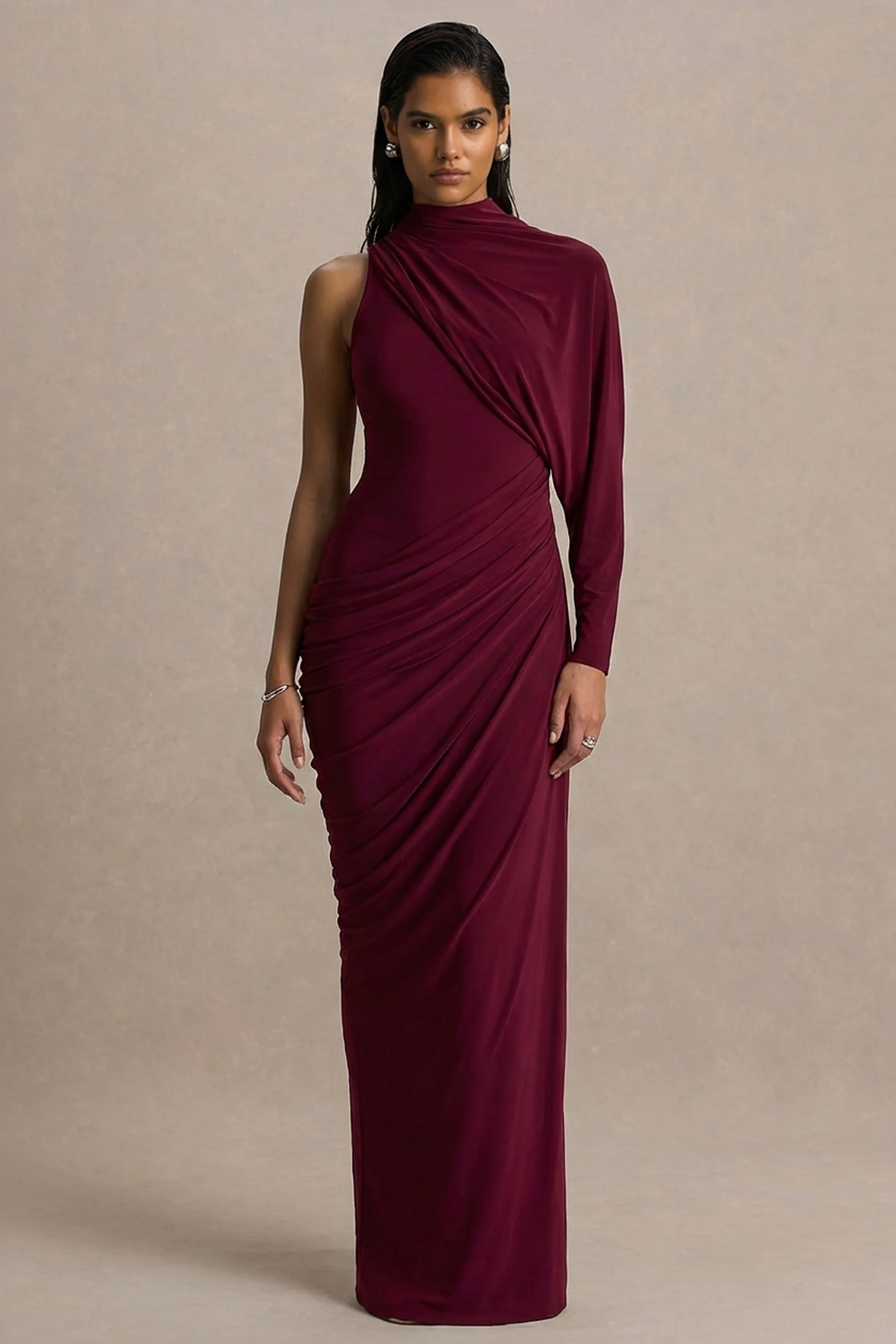 Aphra | Bessenrode Hoge Hals Maxi Jurk Met Cape Mouw