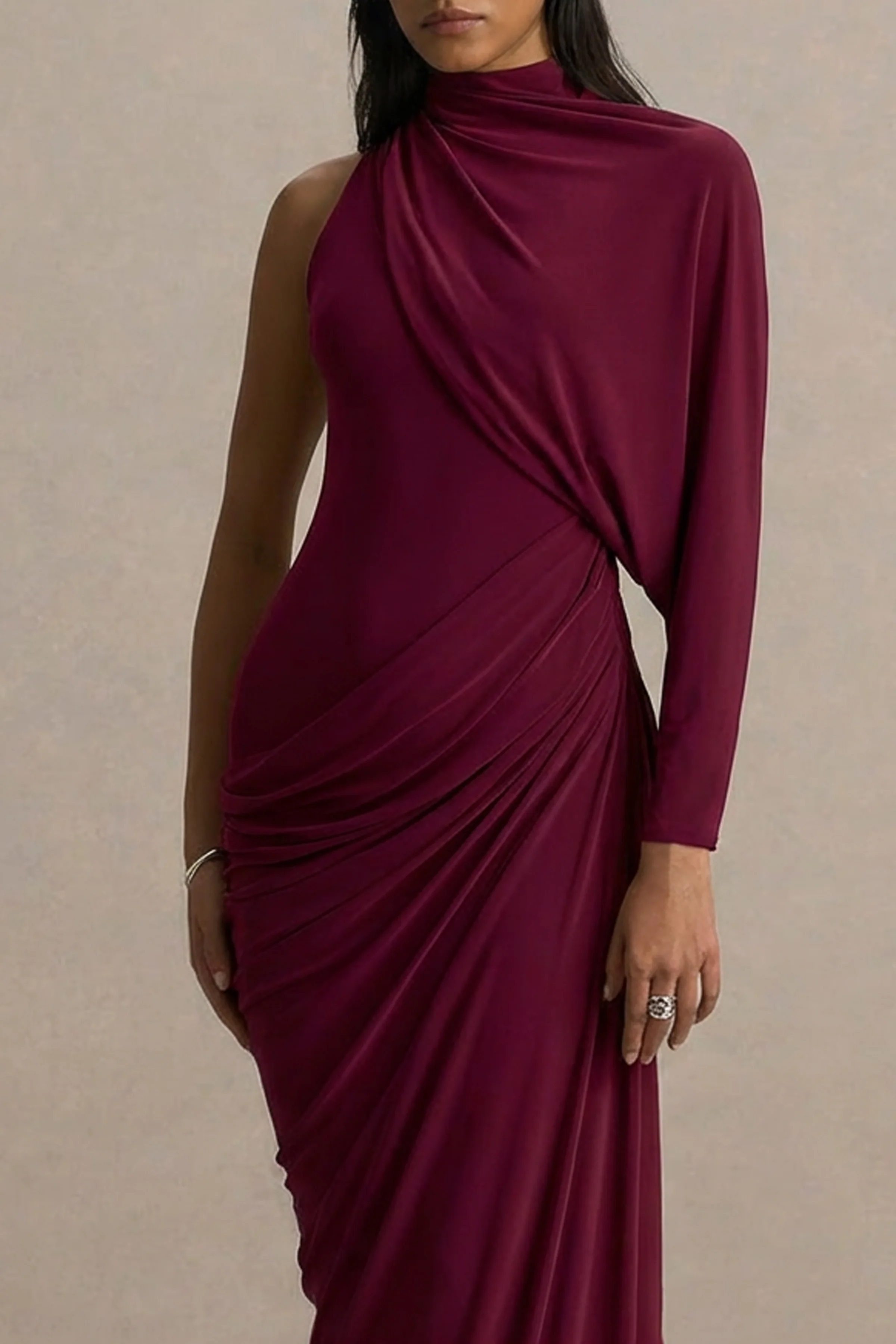 Aphra | Bessenrode Hoge Hals Maxi Jurk Met Cape Mouw - Image 3