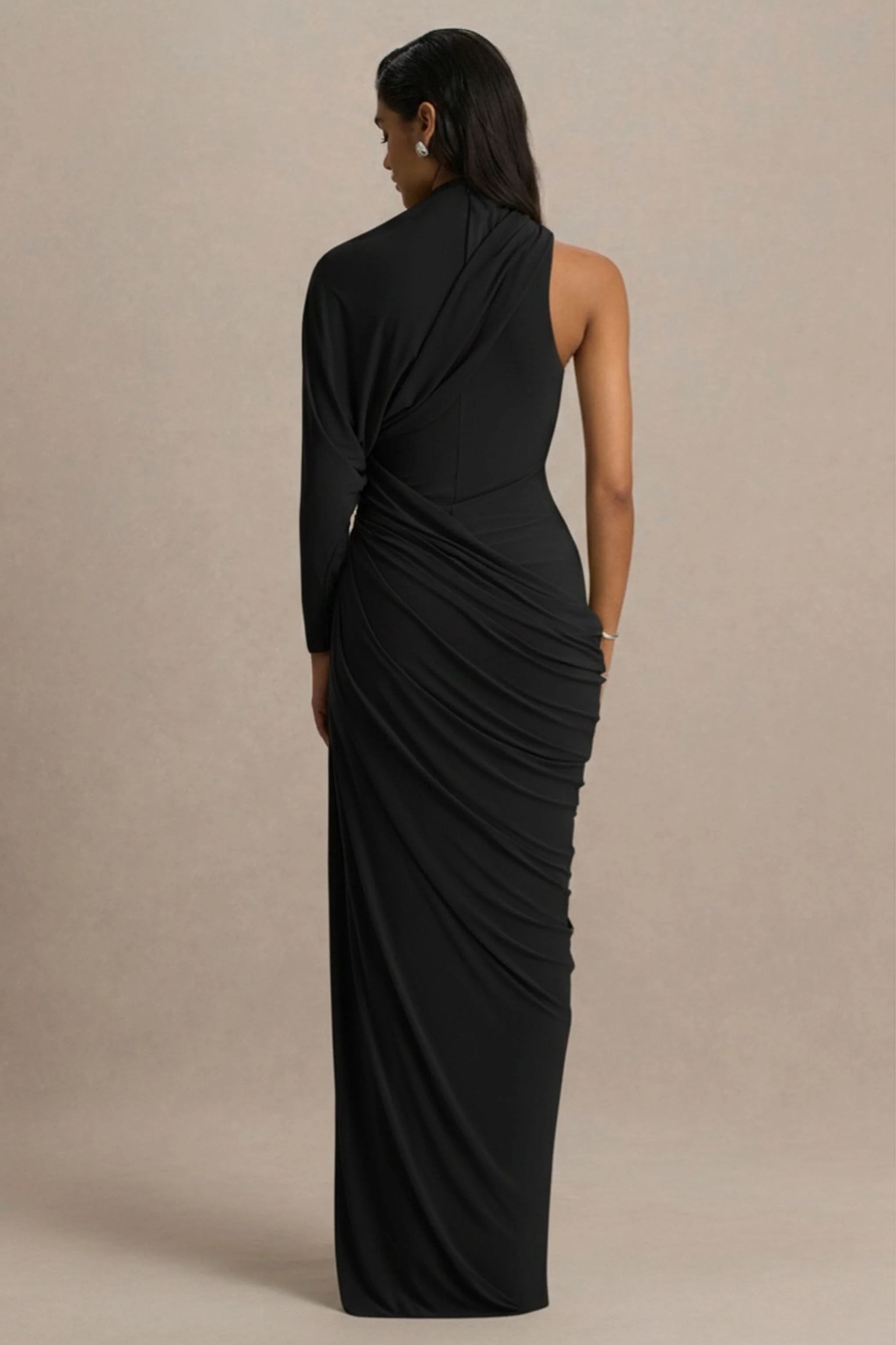 Aphra | Zwarte Hoge Hals Maxi Jurk Met Cape Mouwen - Image 2