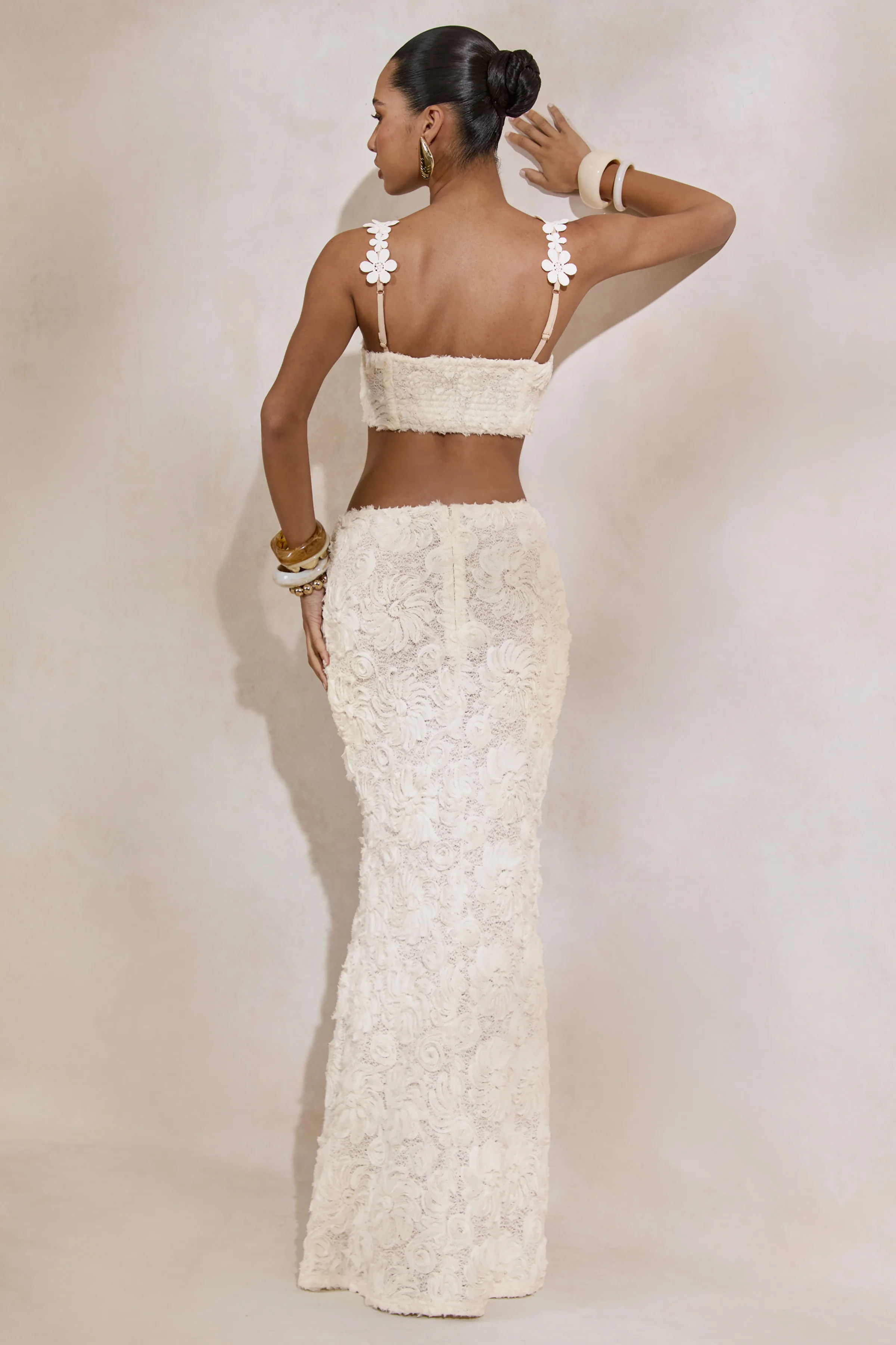 Arlina | Witte Kanten Maxi Rok Met Gerimpelde Details - Image 4