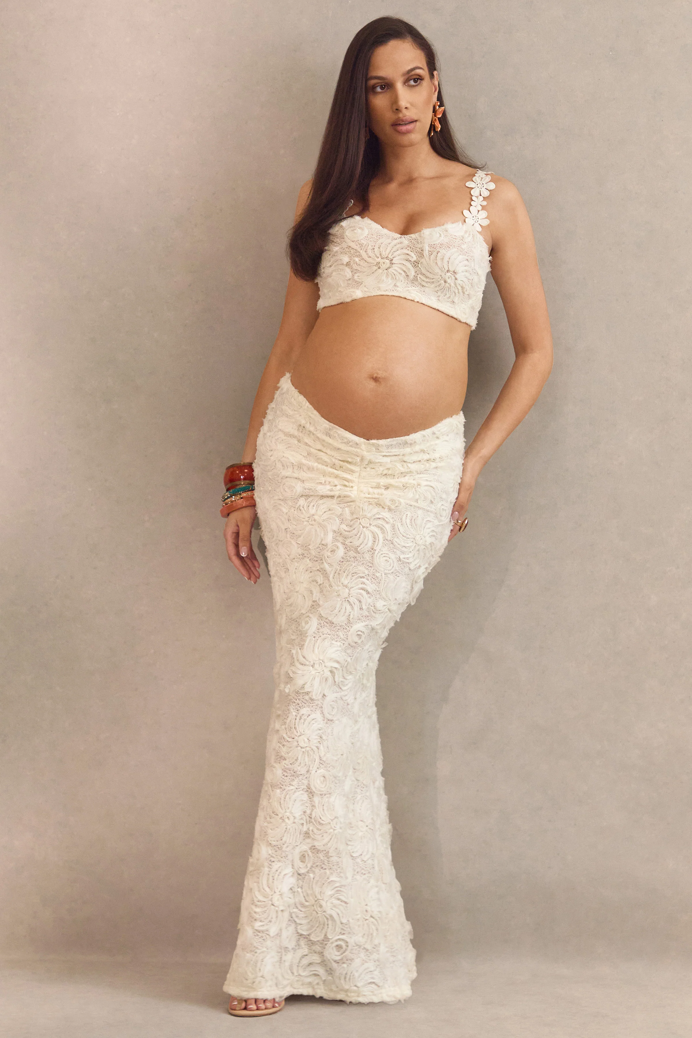 Arlina | Witte Kanten Maxi Rok Met Gerimpelde Details - Image 9