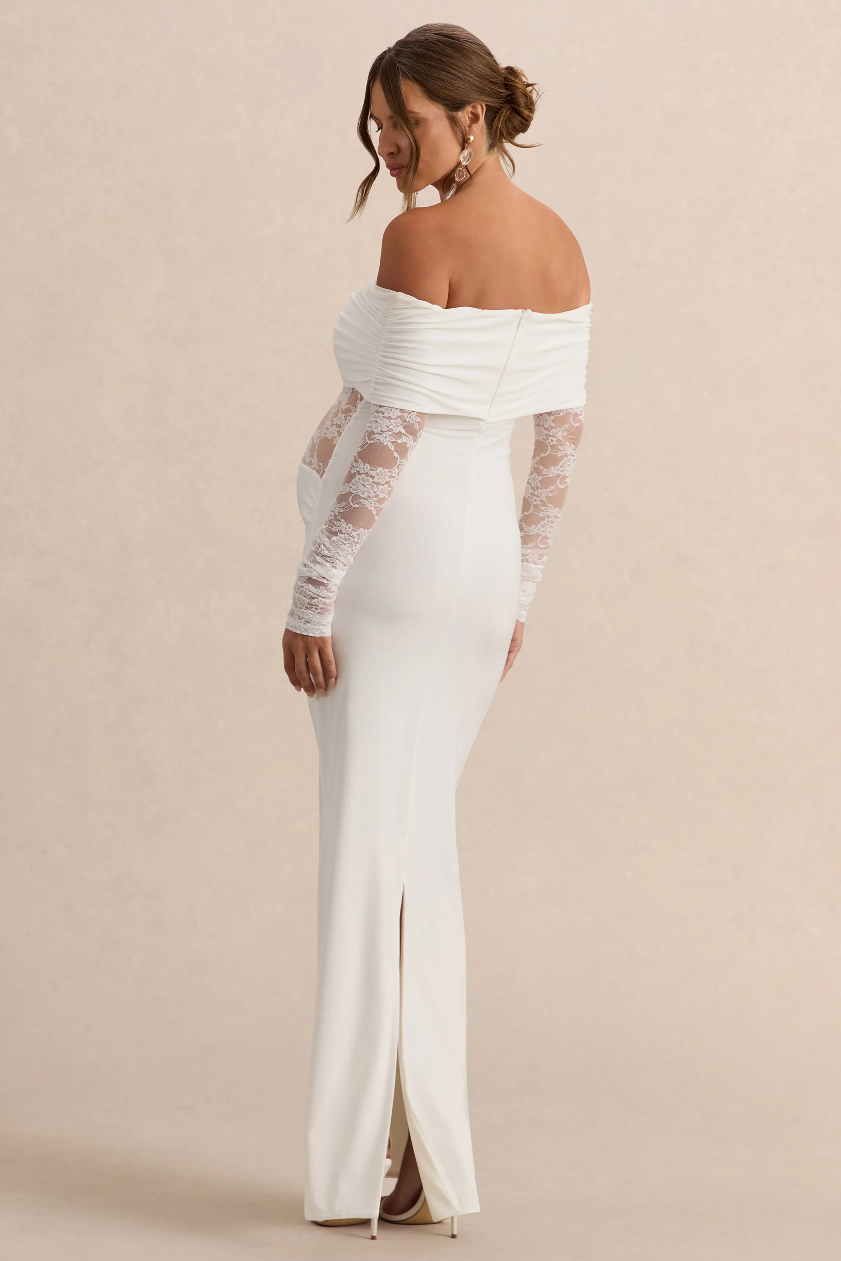 Artemisia | Witte Bardot Hals Zwangerschaps Maxi Jurk Met Kanten Details - Image 2