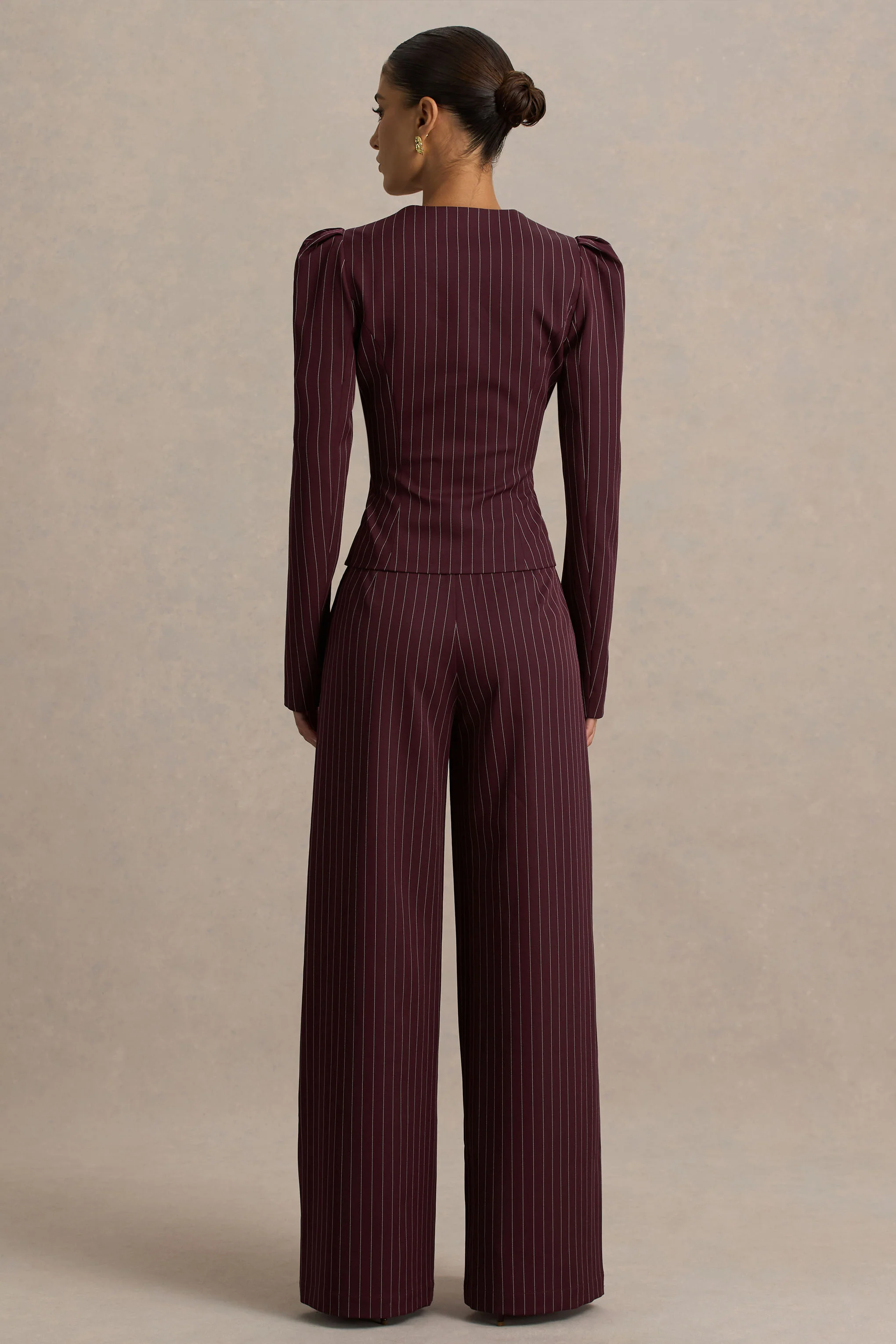 Asteria | Bordeaux Krijstreep Broek Met Wijde Pijp - Image 2