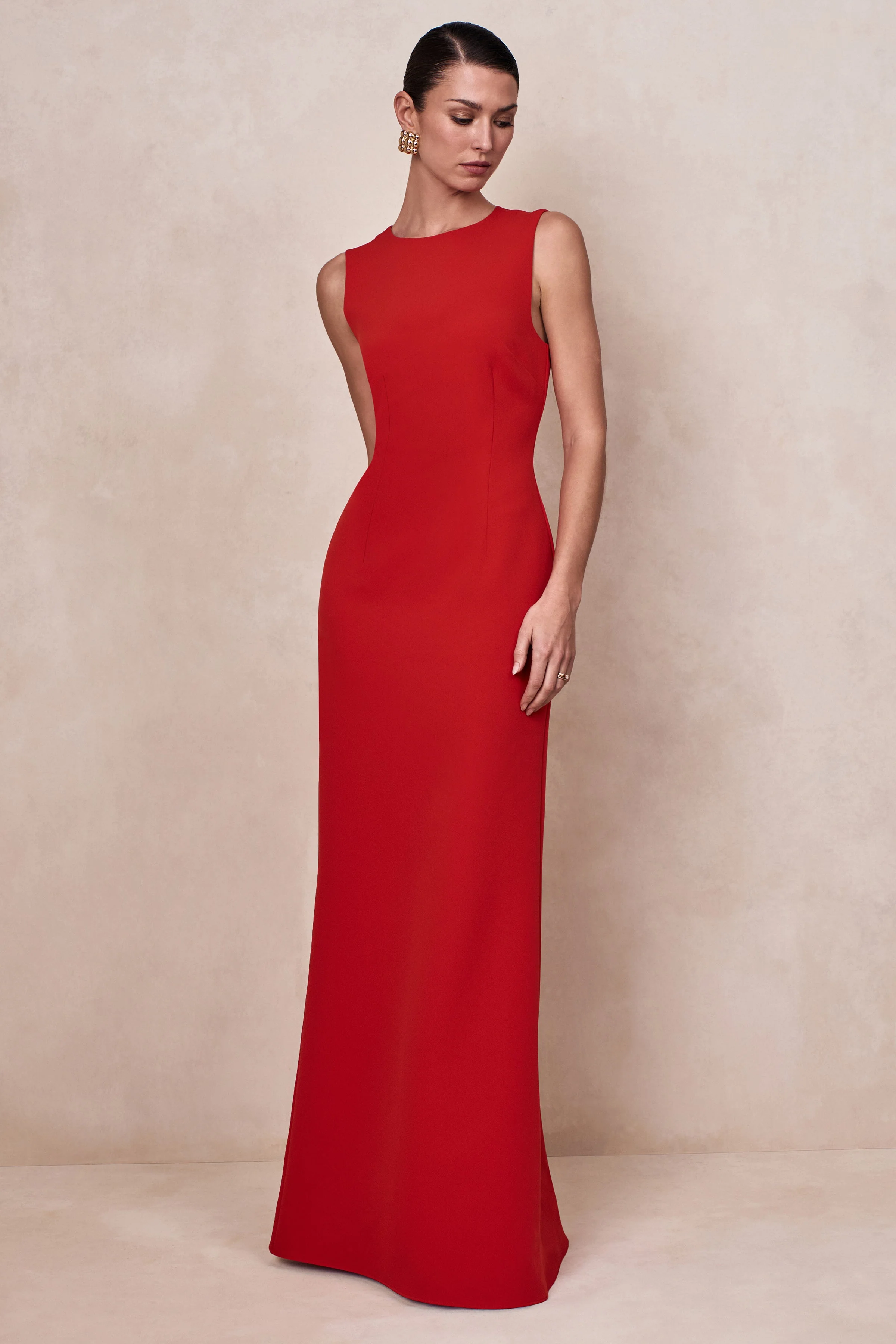 Astrelle | Rode Hoge Hals Maxi Jurk