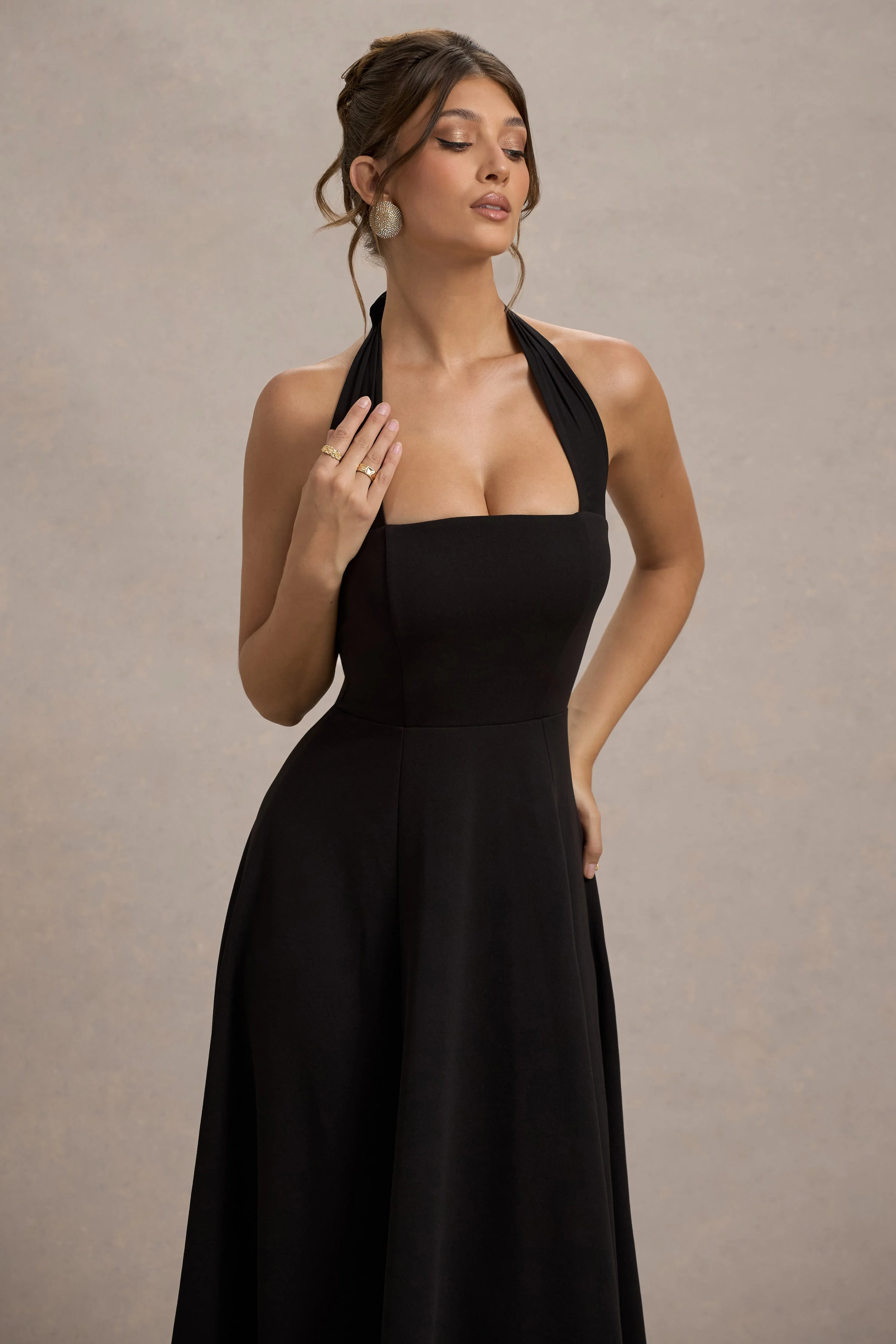 Auburn | Zwarte Halter Nek Skater Midi Jurk - Image 3