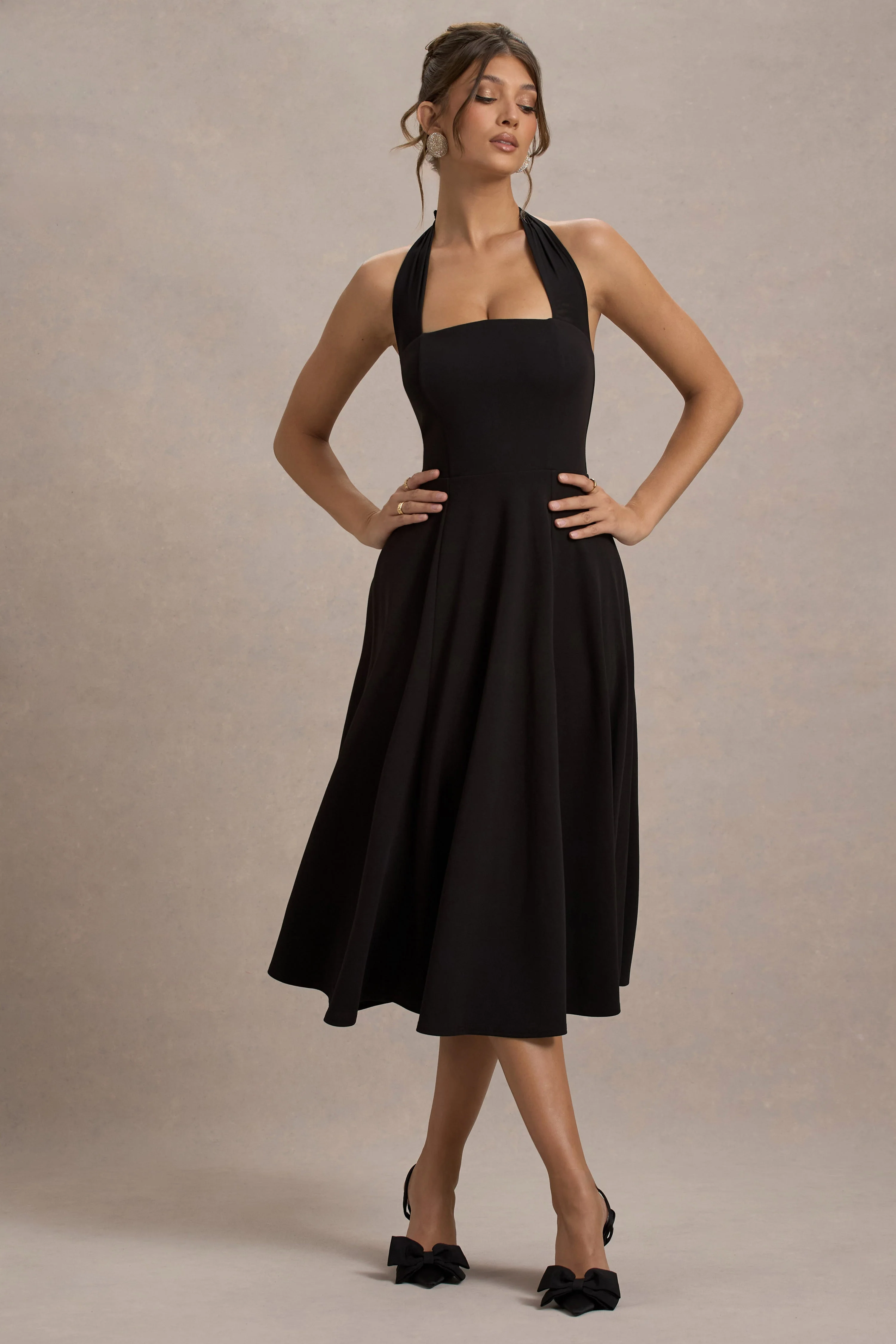 Auburn | Zwarte Halter Nek Skater Midi Jurk - Image 5