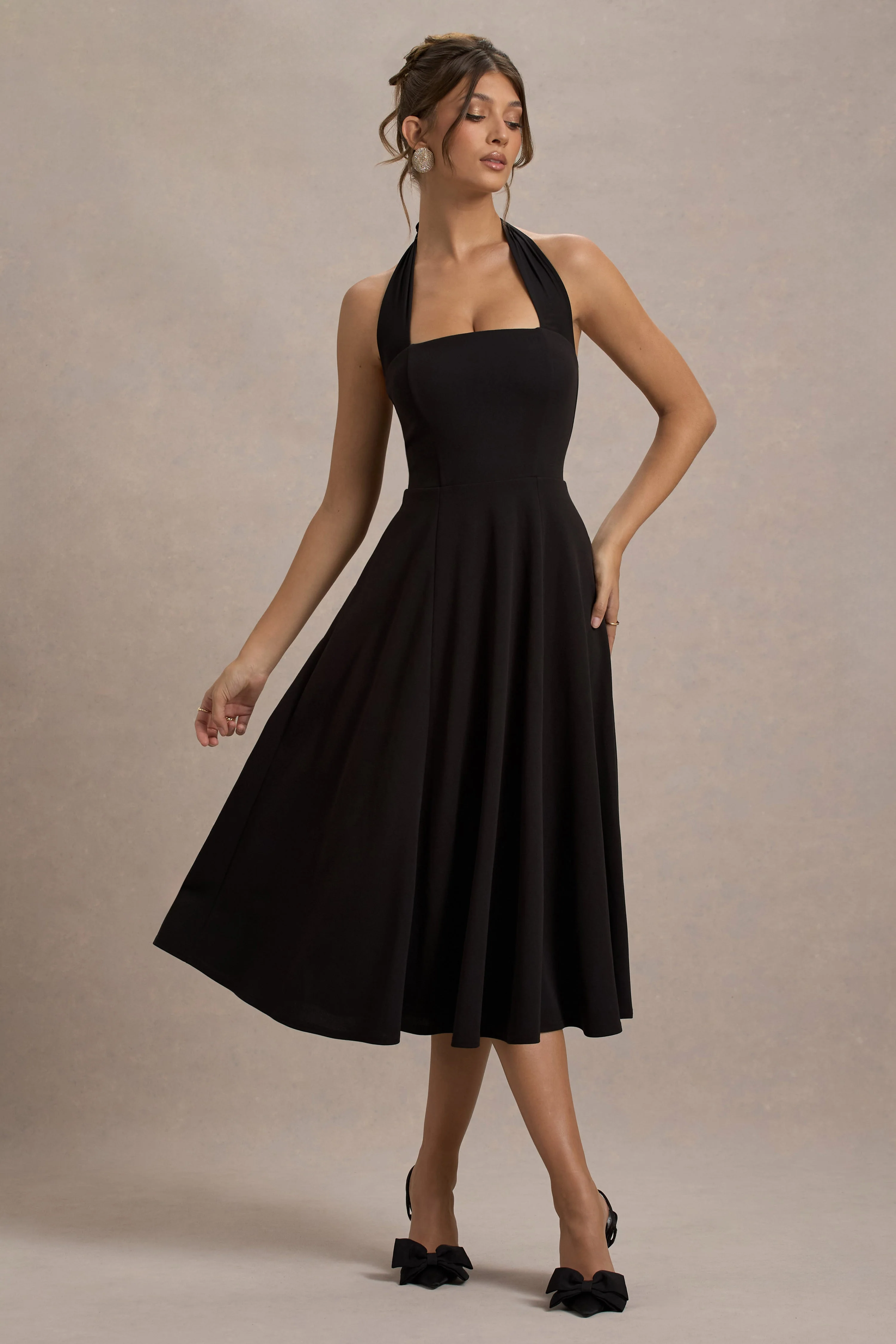 Auburn | Zwarte Halter Nek Skater Midi Jurk - Image 7