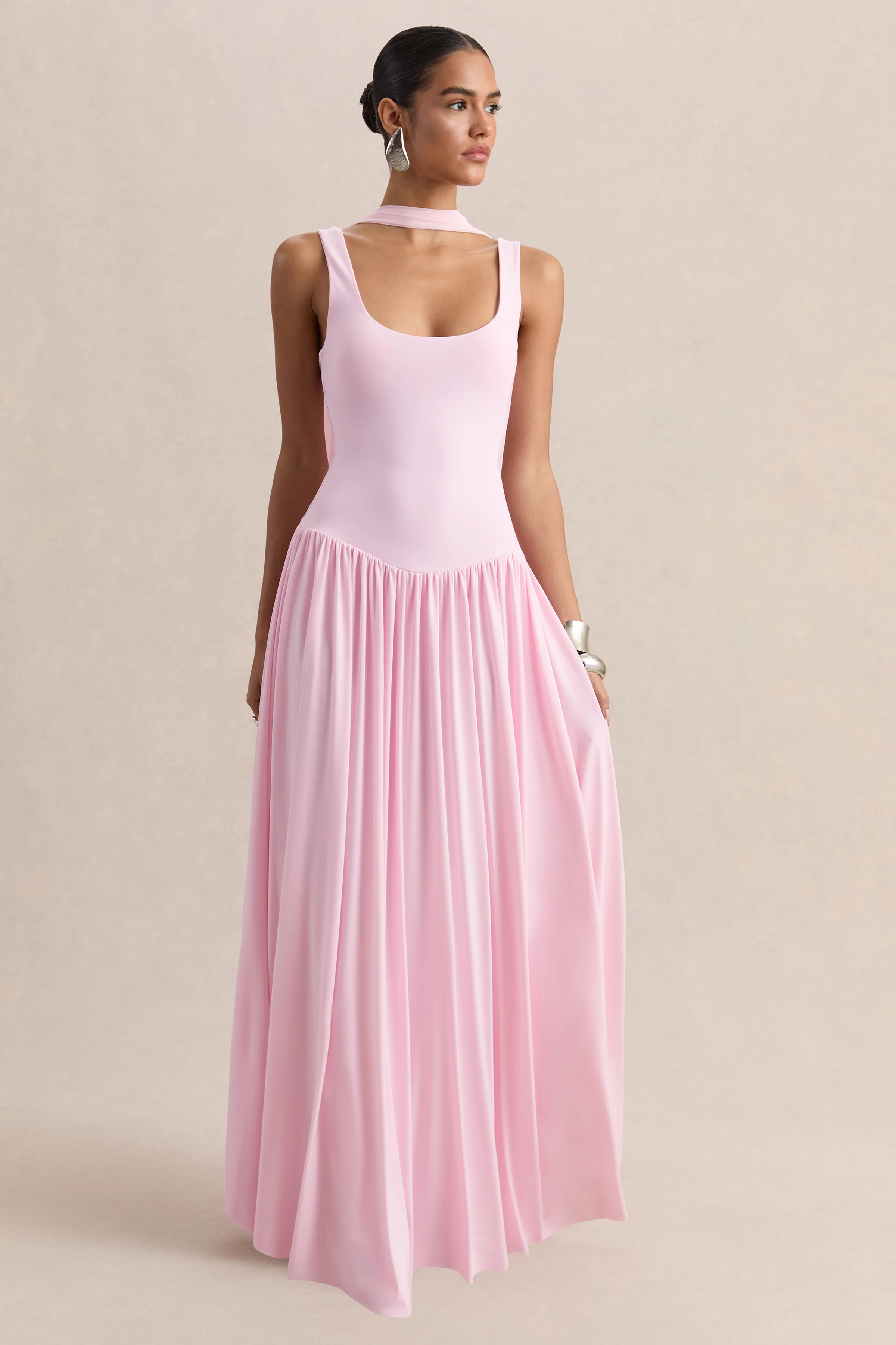 Aurina | Roze Vierkante Hals Maxi Jurk Met Cape Mouwen - Image 4