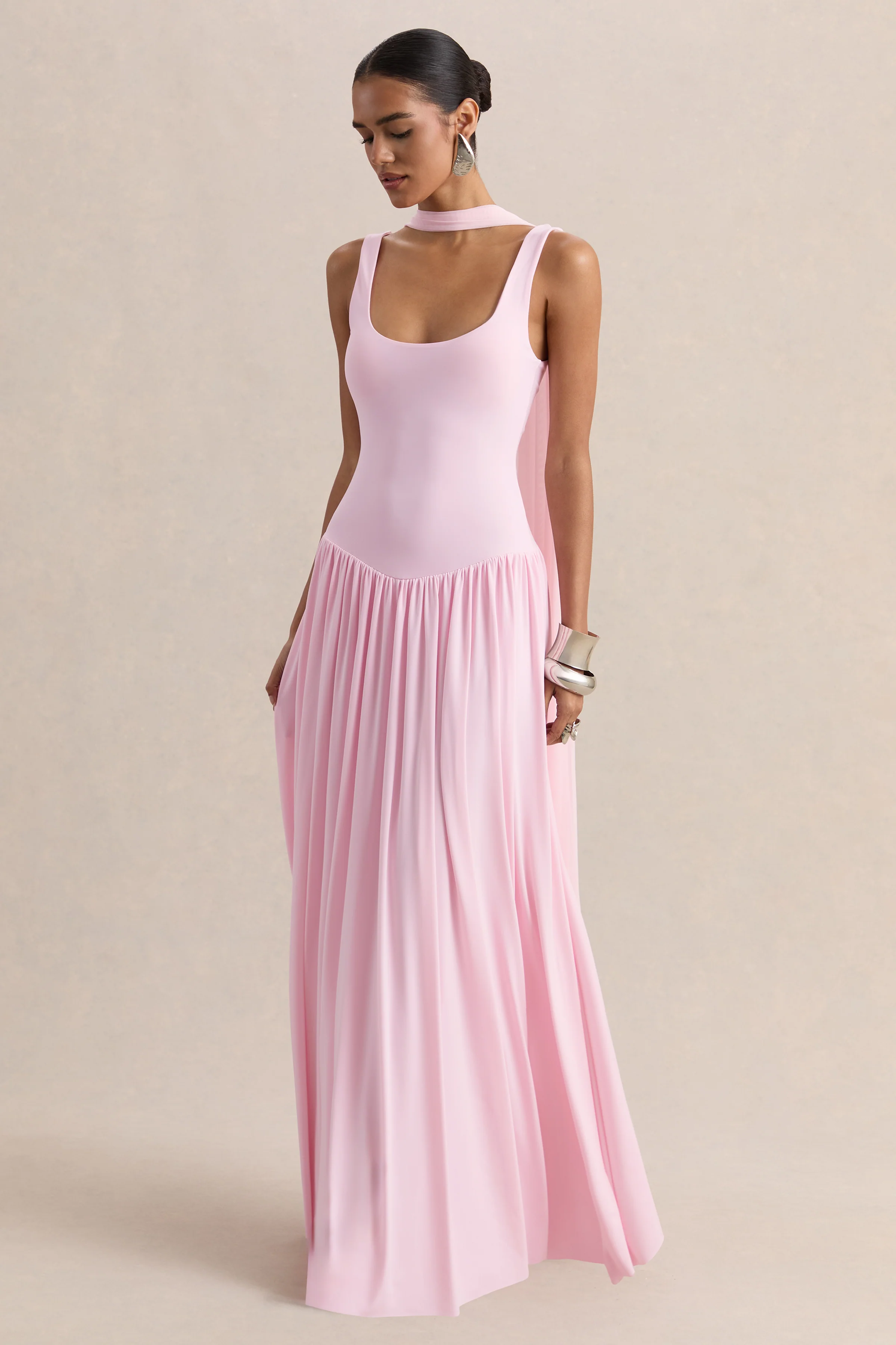 Aurina | Roze Vierkante Hals Maxi Jurk Met Cape Mouwen - Image 5
