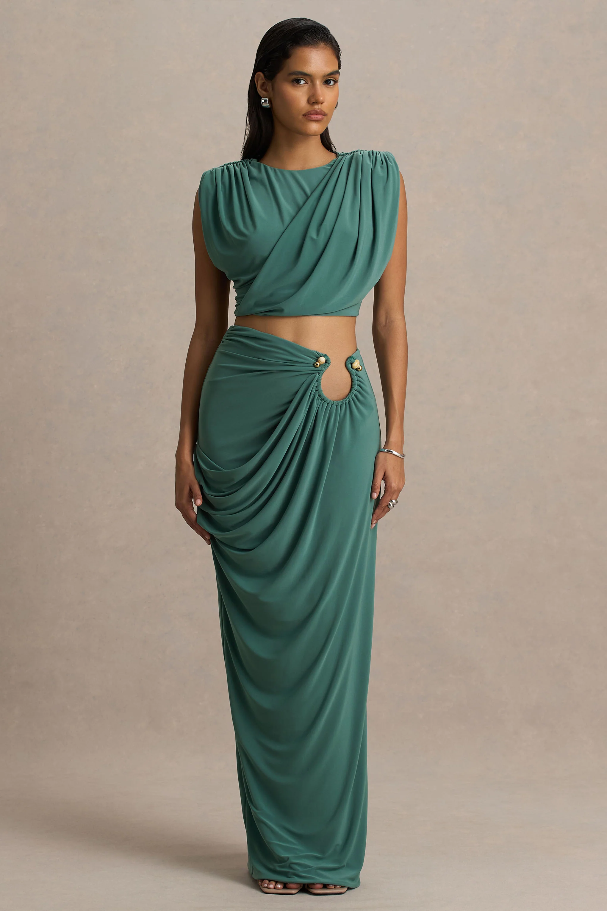 Avaline | Groene Overslag Maxi Rok met Gerimpeld Detail - Image 5