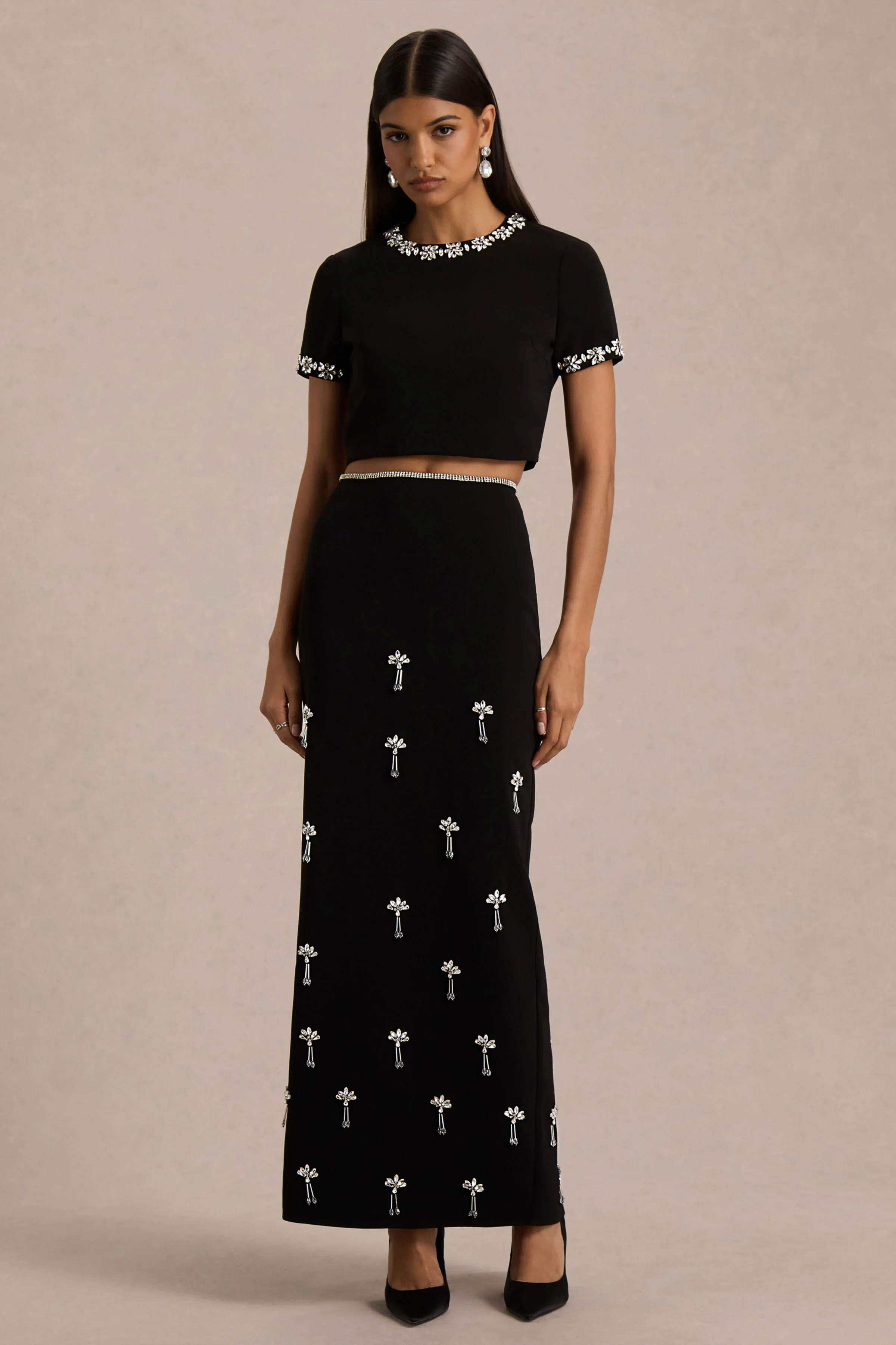 Aven | Zwarte Versierde Maxi Rok - Image 4