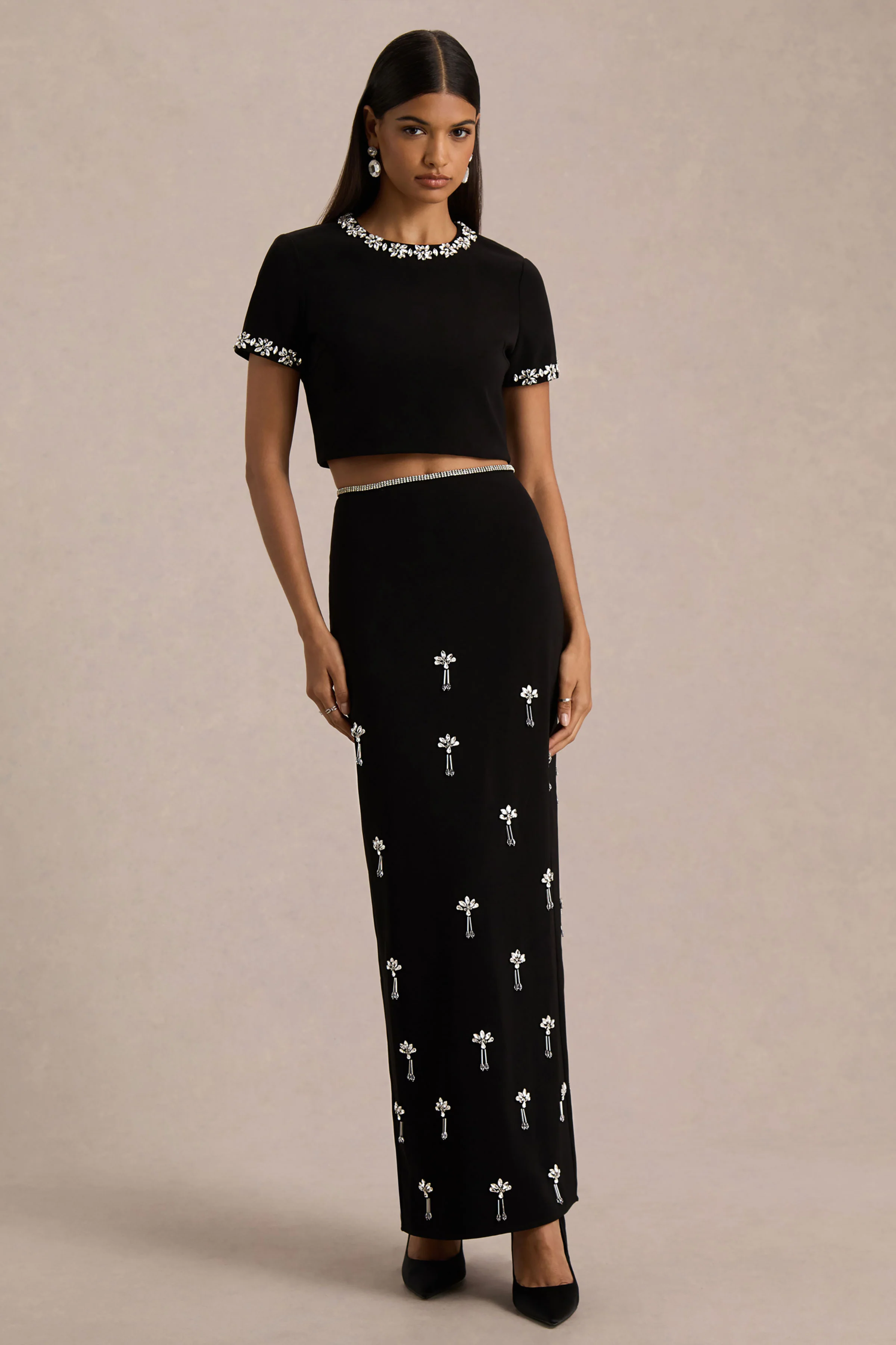 Aven | Zwarte Versierde Maxi Rok - Image 5