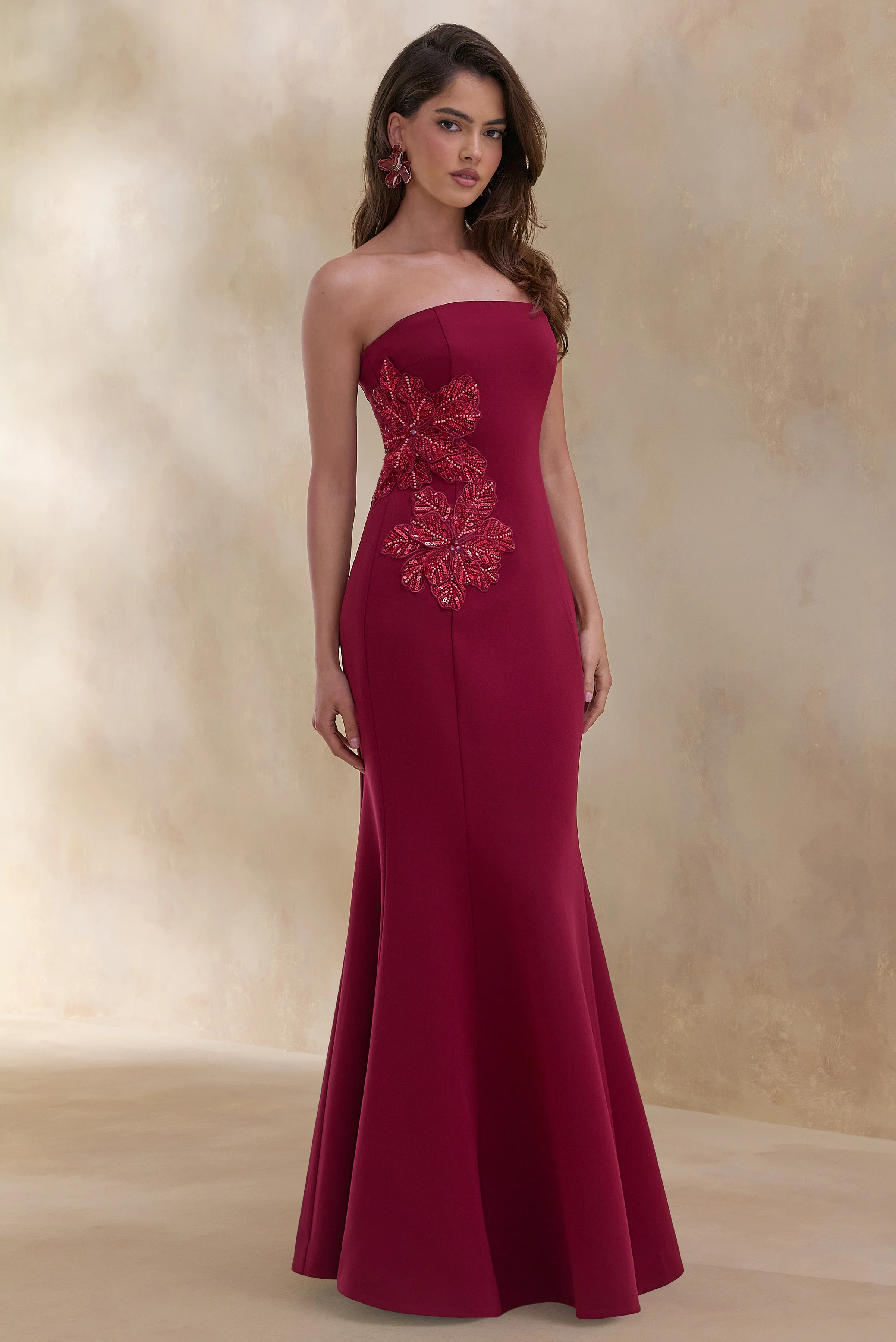 Aylana | Bordeaux Bandeau Maxi Jurk Met Versieringsdetail - Image 4