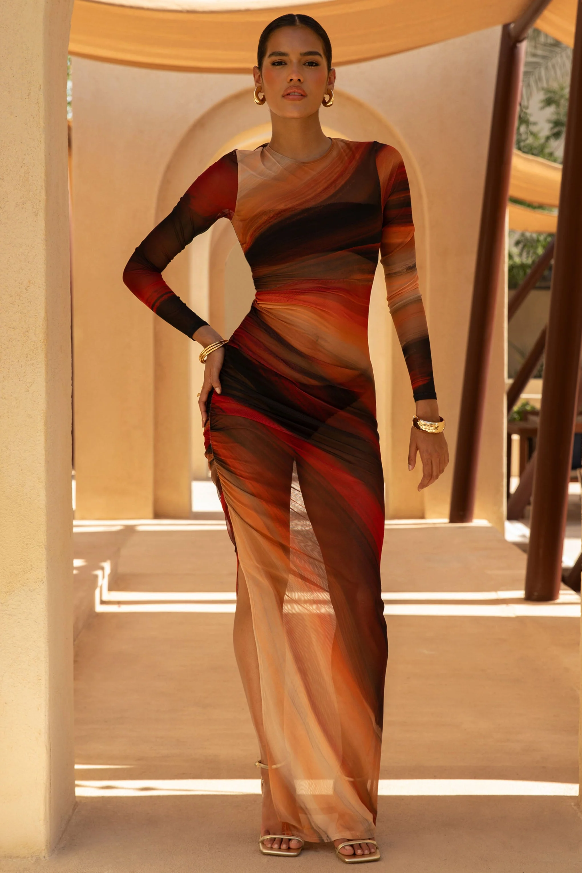 Barzilio | Ombré Bodycon Maxi Jurk Met Lang Mouwen - Image 5