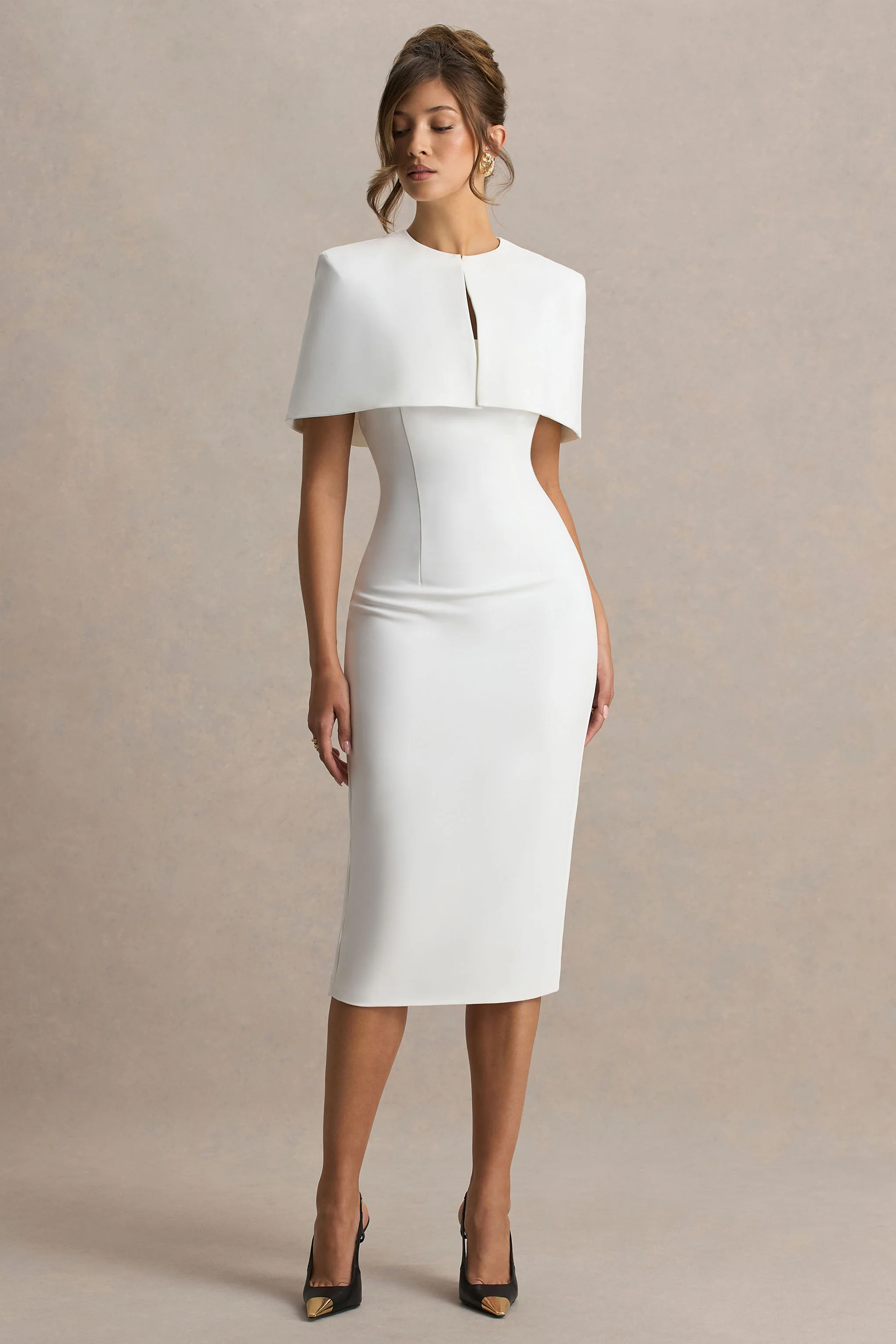 Baylor | Witte Midi Jurk Met Cape Detail