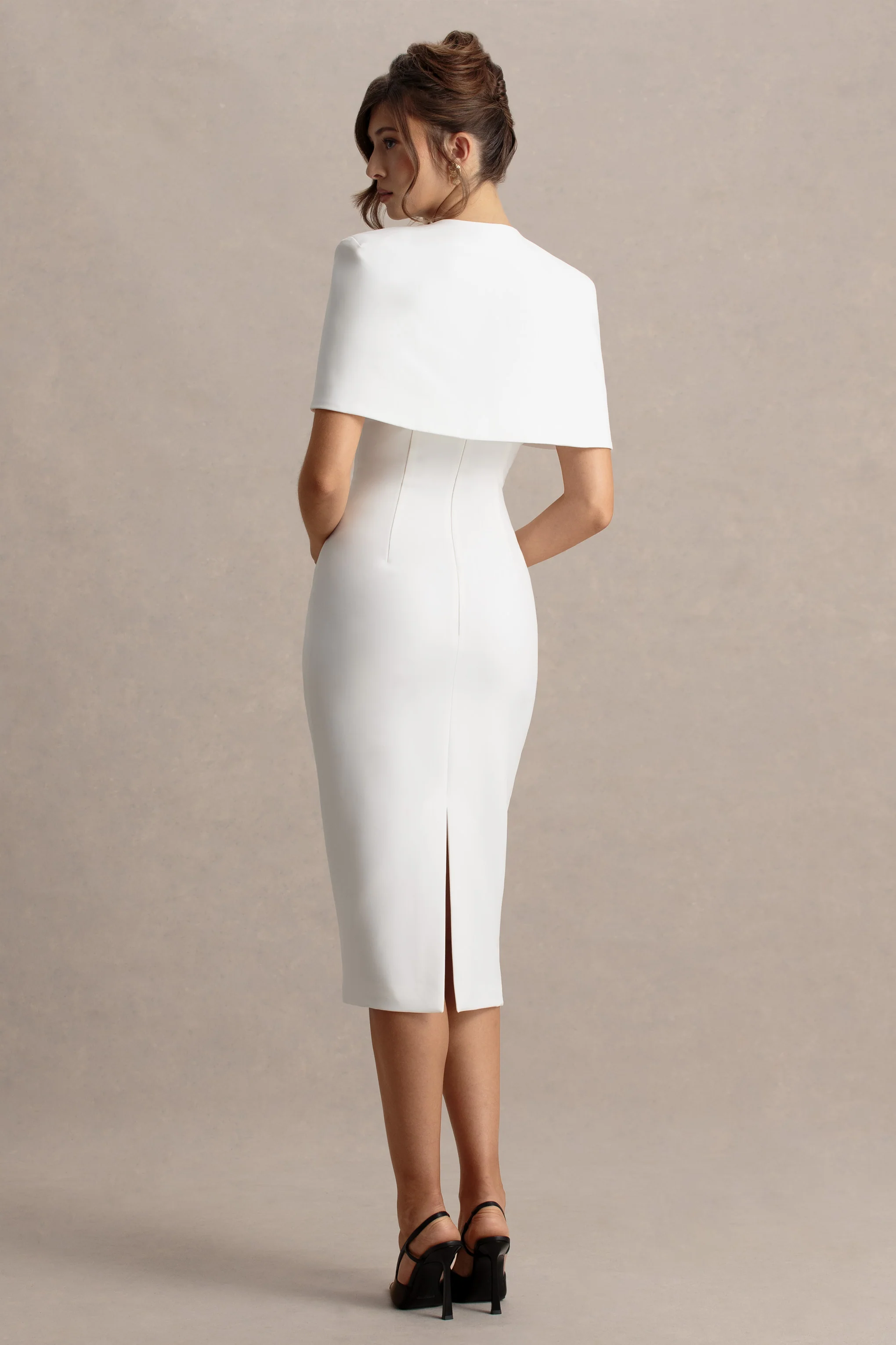 Baylor | Witte Midi Jurk Met Cape Detail - Image 3