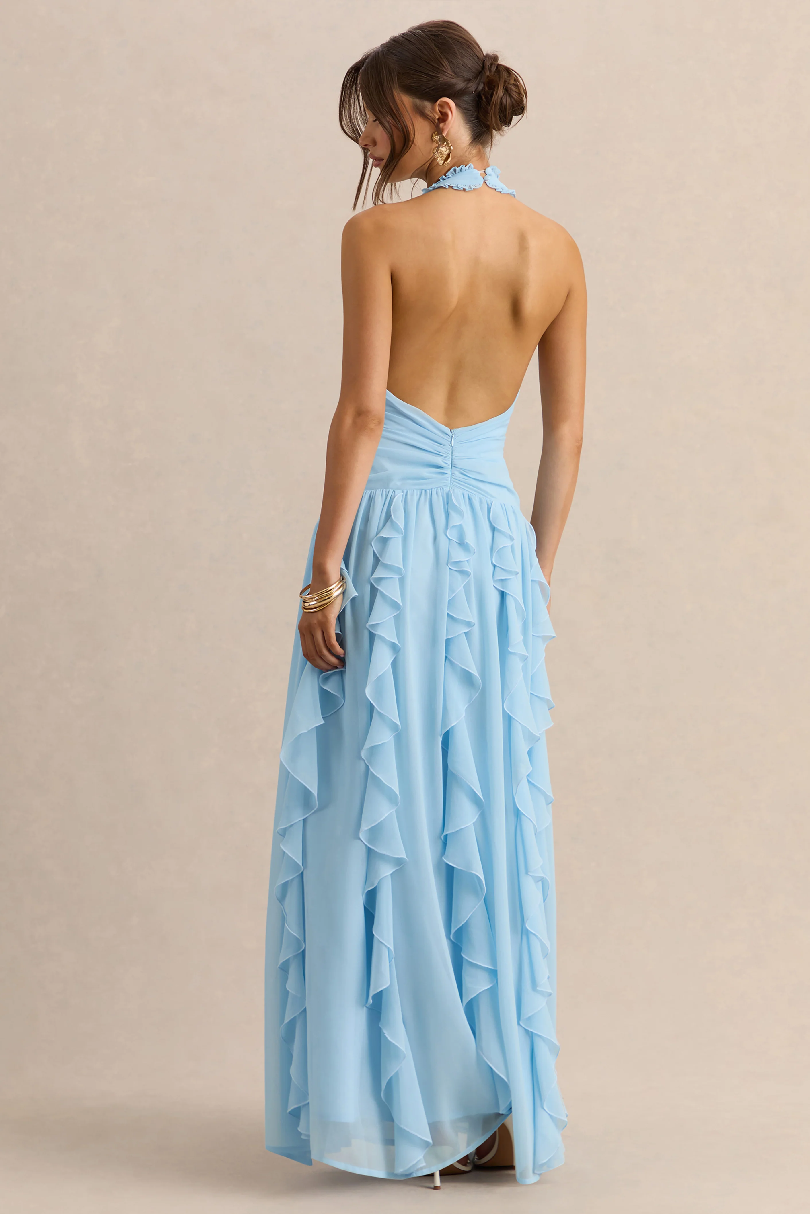 Bea | Poederblauwe Diepe V-Hals Maxi Jurk Met Ruches - Image 2