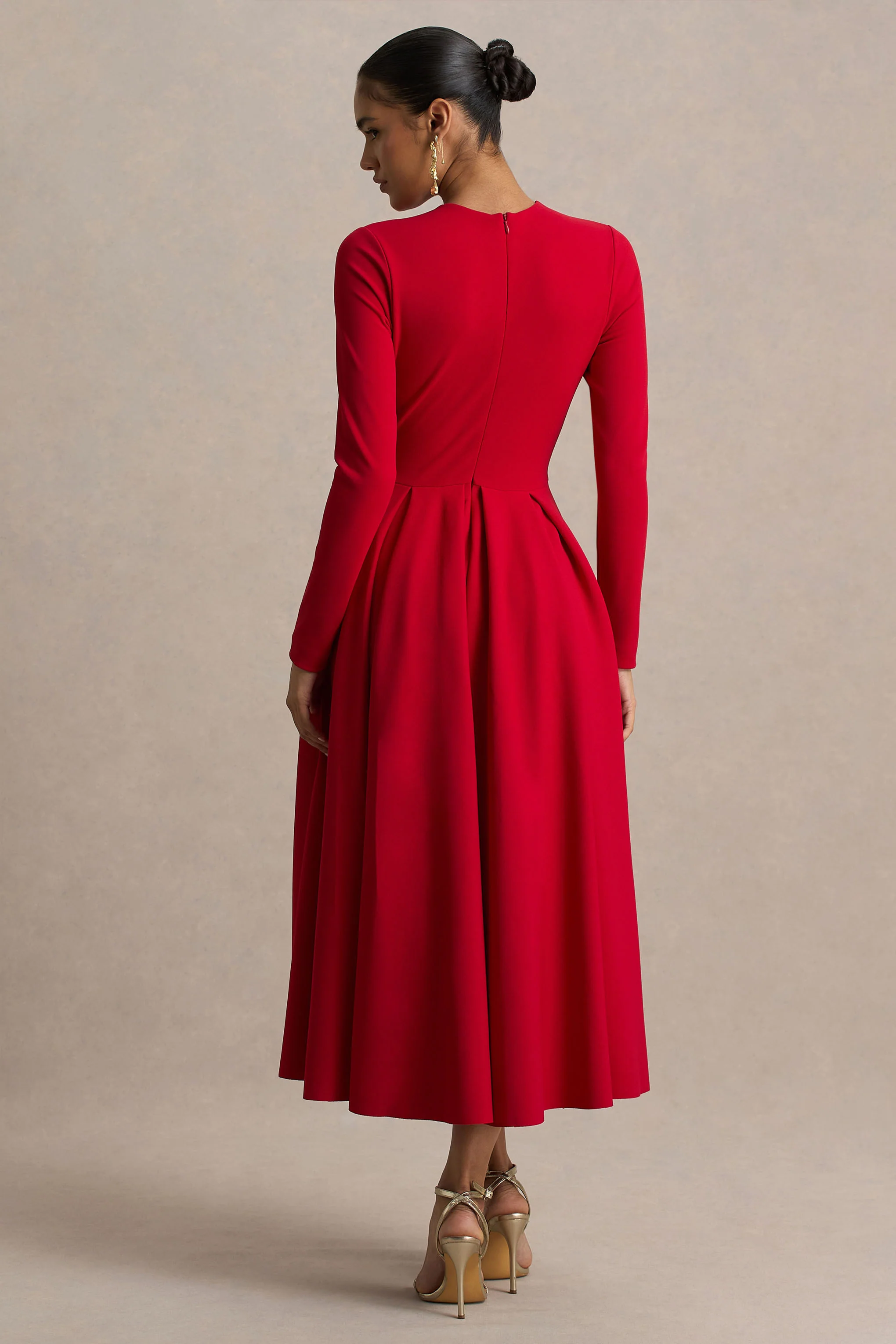 Bellamy | Rode Ronde Hals Midi Jurk Met Lange Mouwen - Image 2