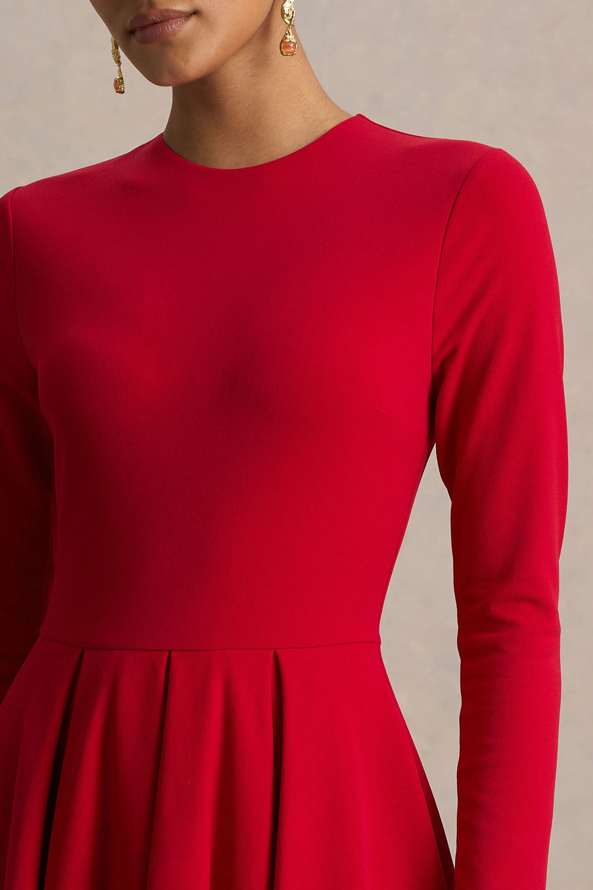Bellamy | Rode Ronde Hals Midi Jurk Met Lange Mouwen - Image 3