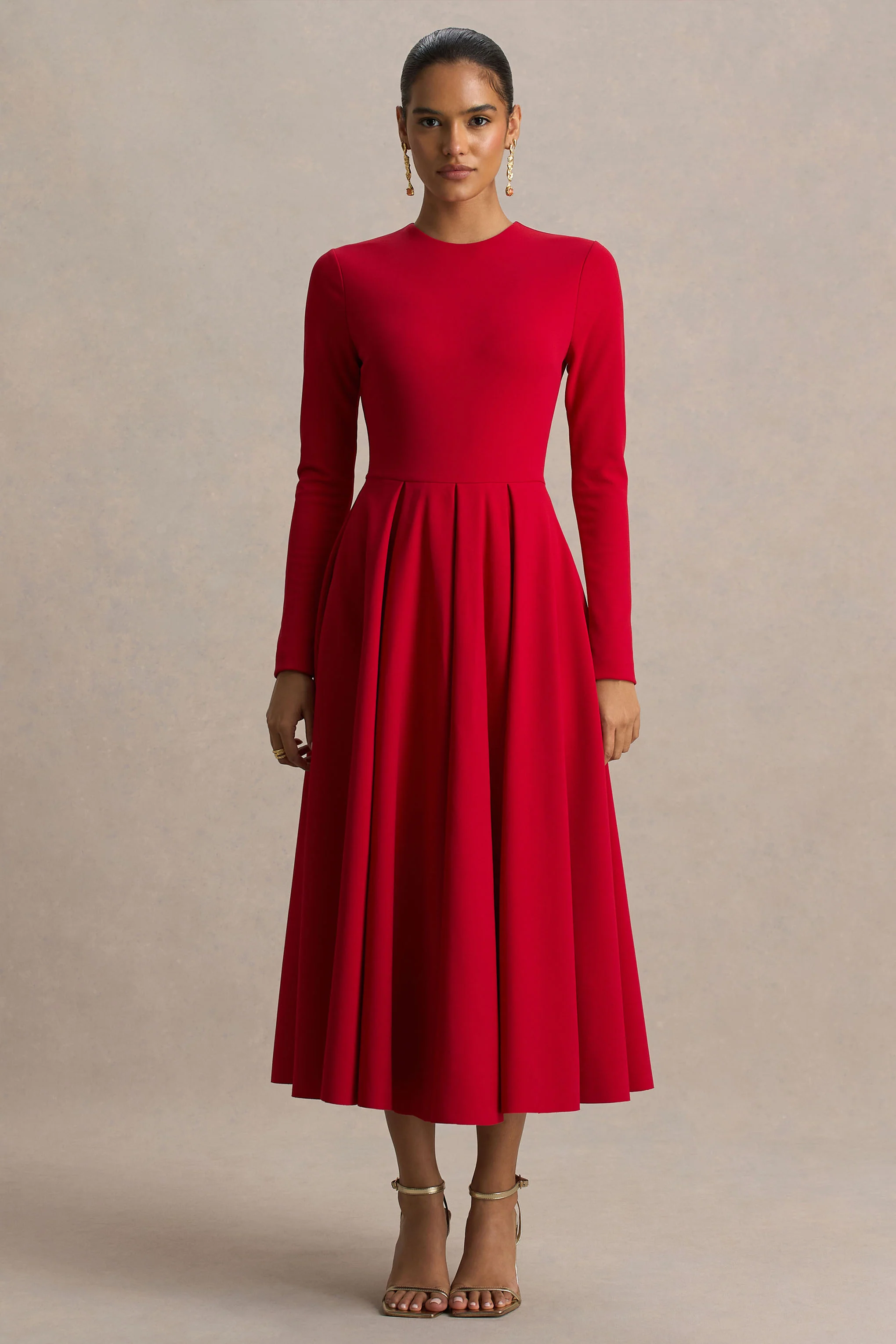 Bellamy | Rode Ronde Hals Midi Jurk Met Lange Mouwen - Image 5