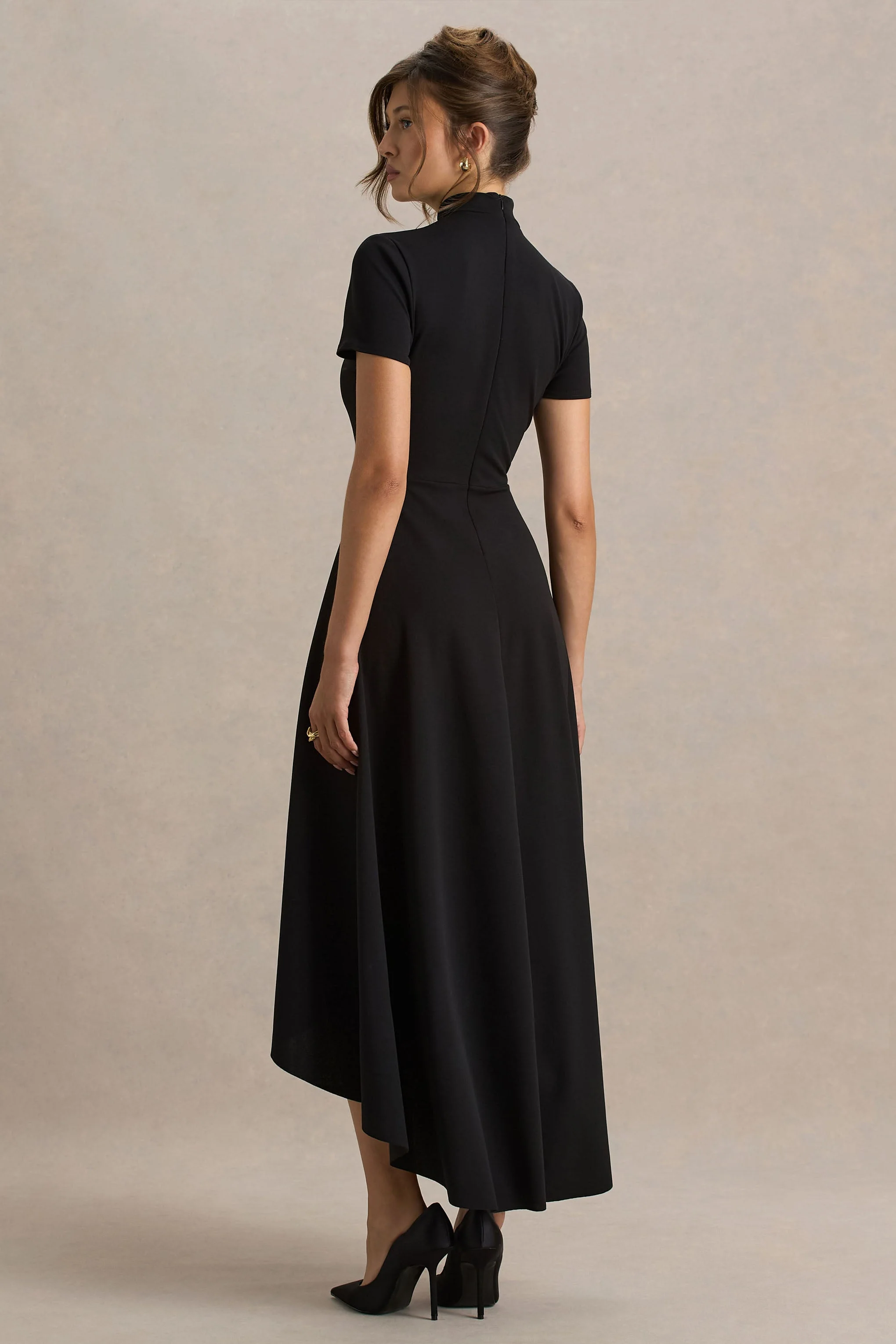 Bellona | Zwart Hoog-Lage Midi Jurk Met Hoge Hals - Image 2