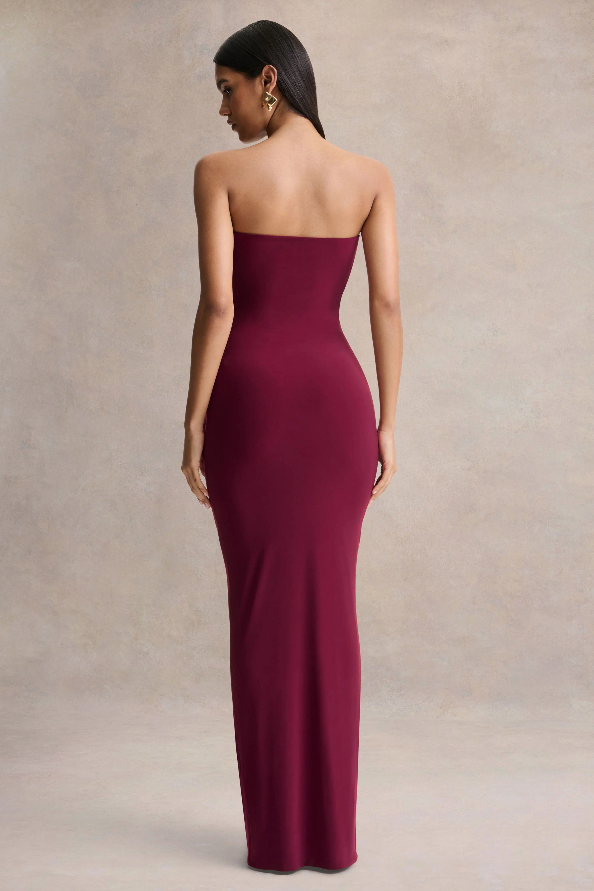 Beverly | Bordeaux Bandeau Maxi Jurk Met Gerimpelde Details - Image 2