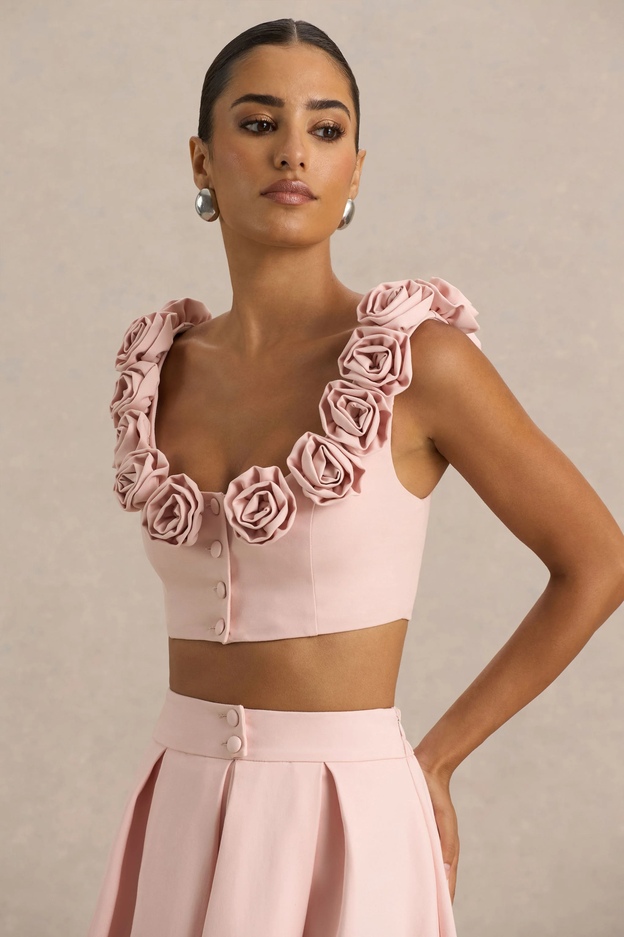 Blade | Baby Roze Ronde Hals Crop Top Met Corsage Details - Image 4
