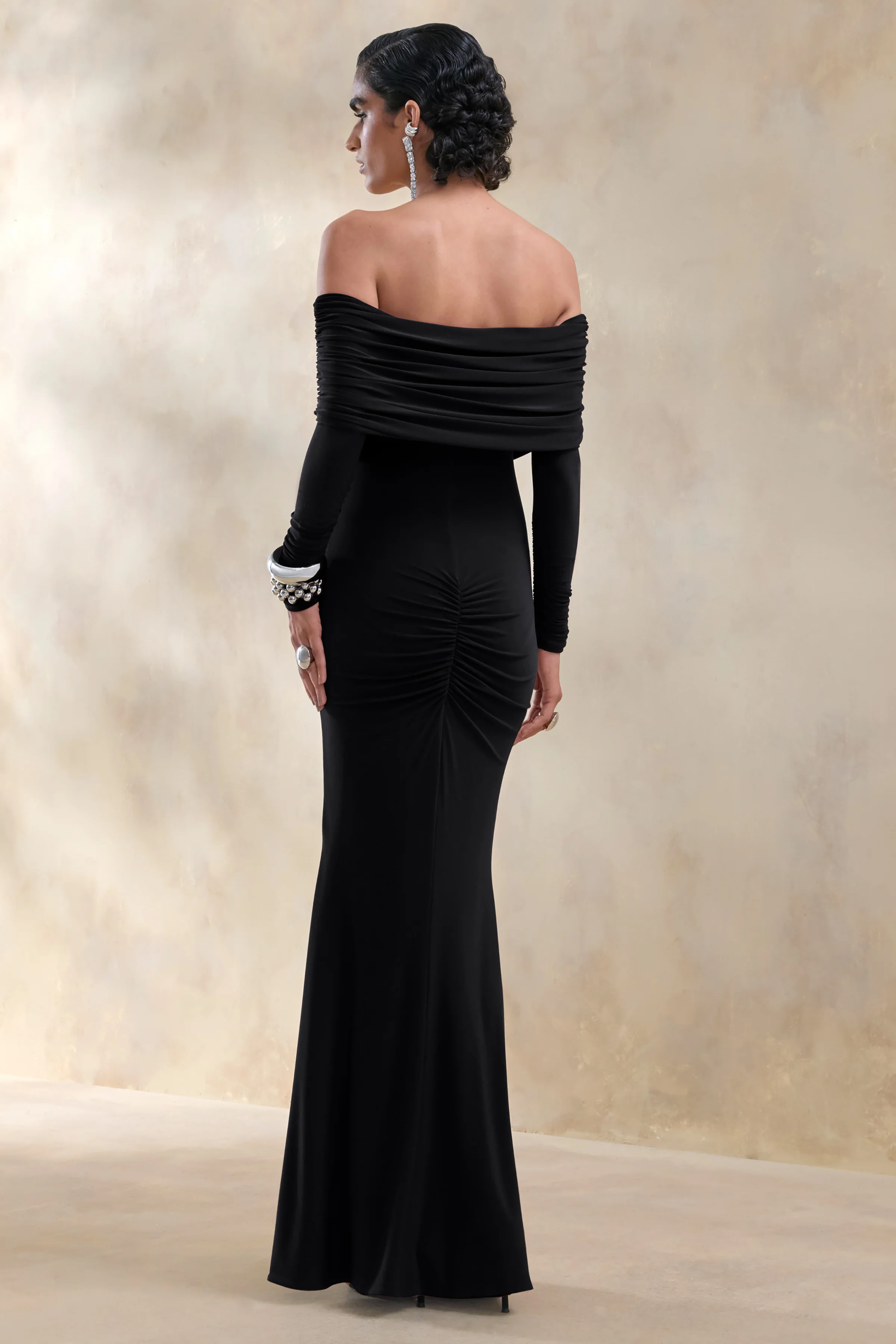Brisea | Zwarte Bardot Hals Maxi Jurk - Image 2