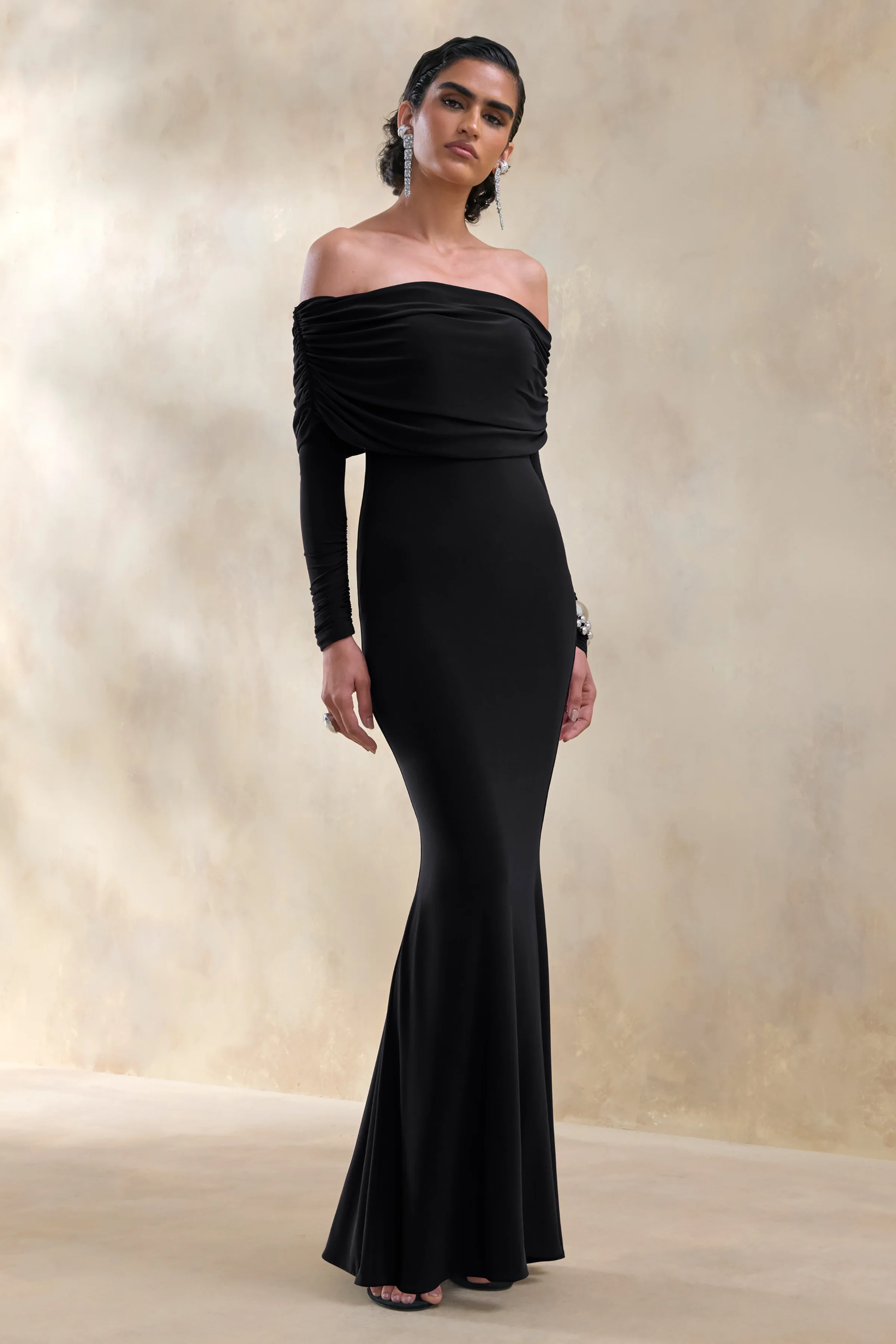 Brisea | Zwarte Bardot Hals Maxi Jurk - Image 5