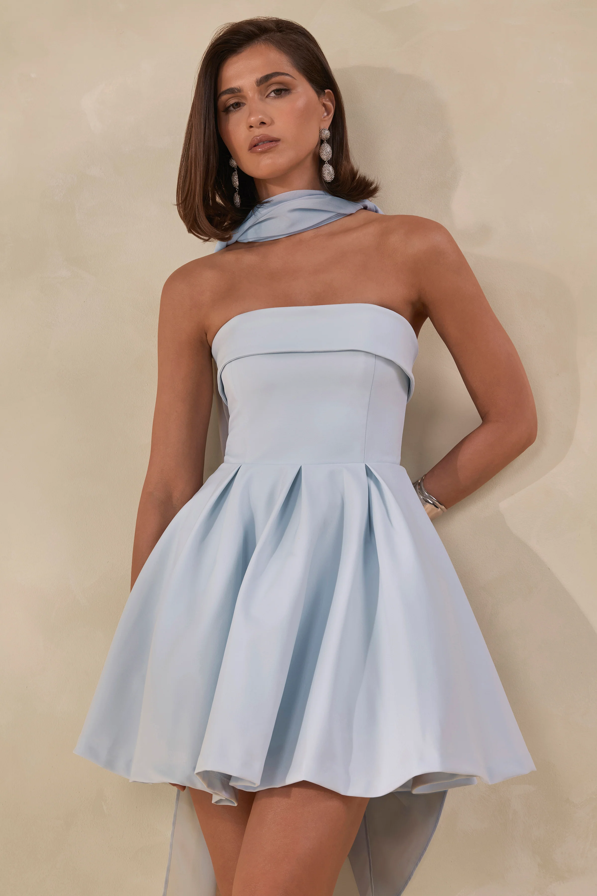 Bruna | Poederblauwe Bandeau Skater Mini Jurk - Image 3