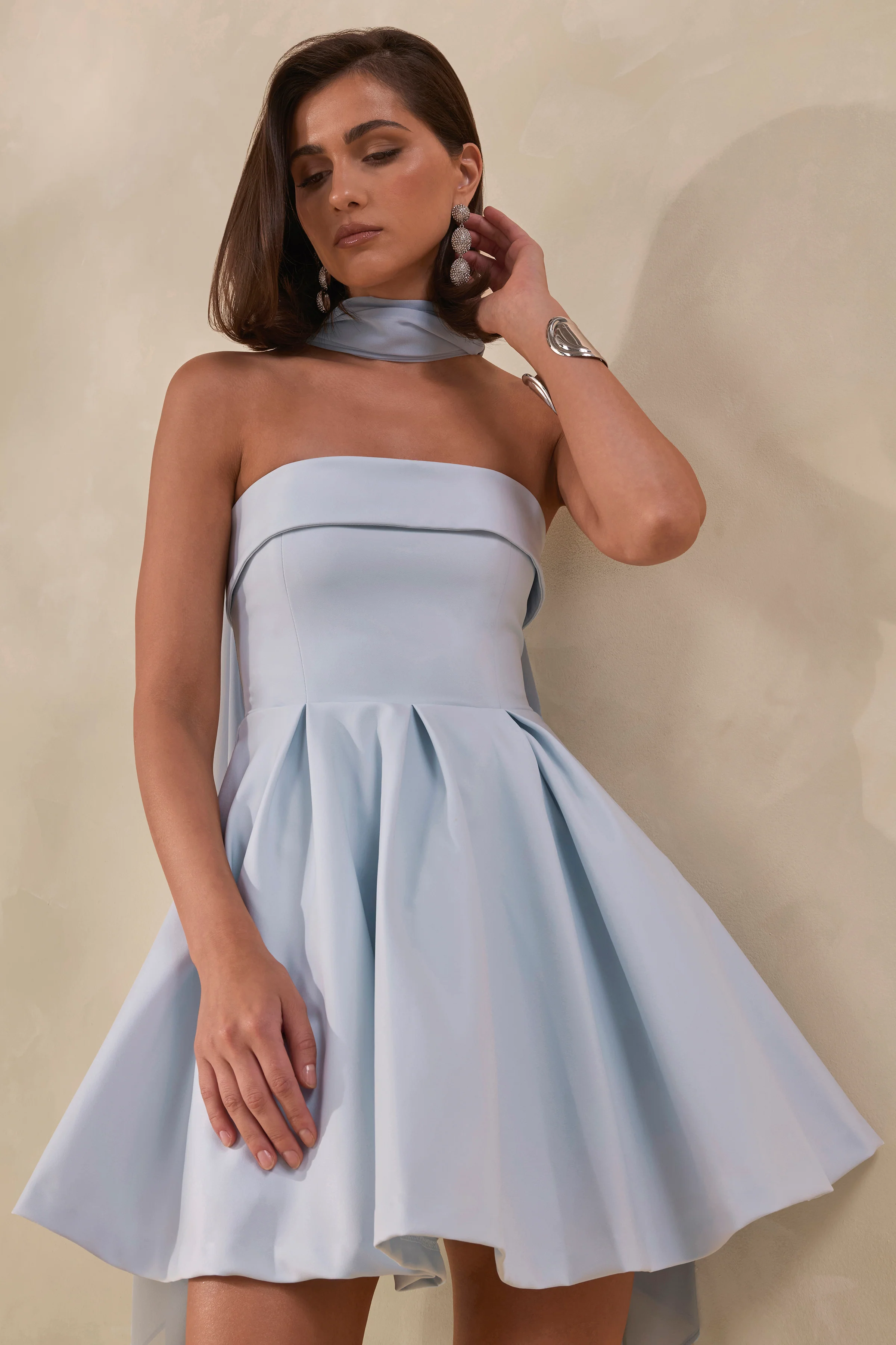 Bruna | Poederblauwe Bandeau Skater Mini Jurk - Image 6