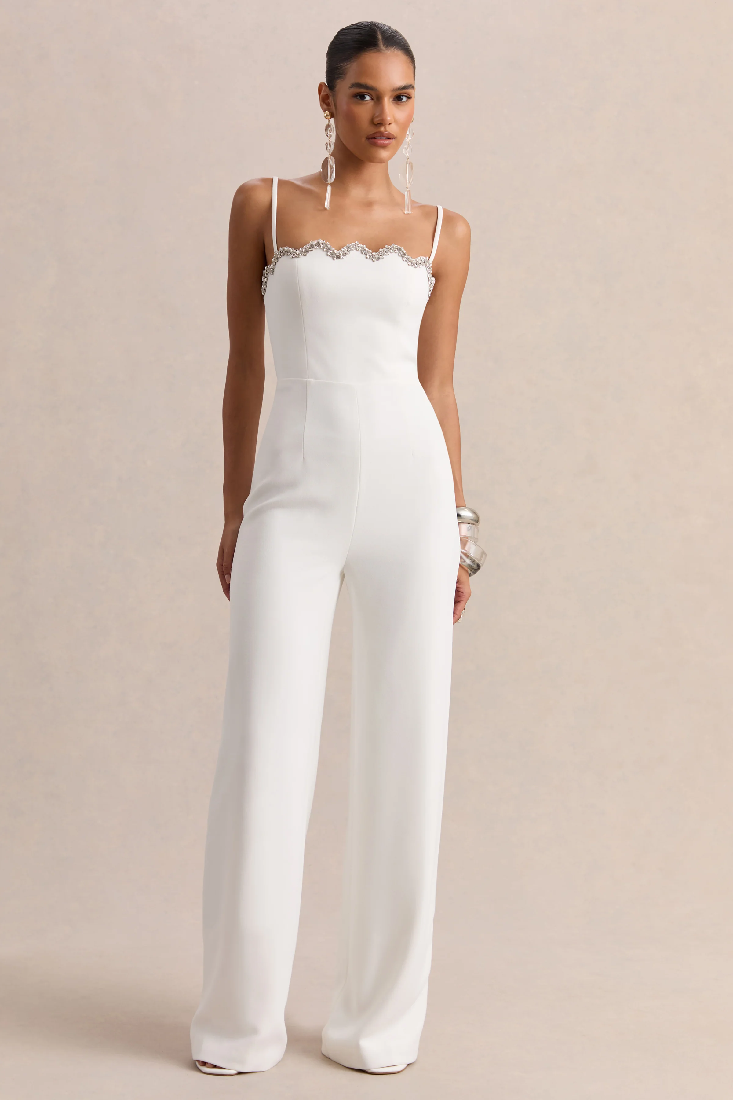Calira | Witte Jumpsuit Met Vierkante Hals En Geschulpte Details - Image 4