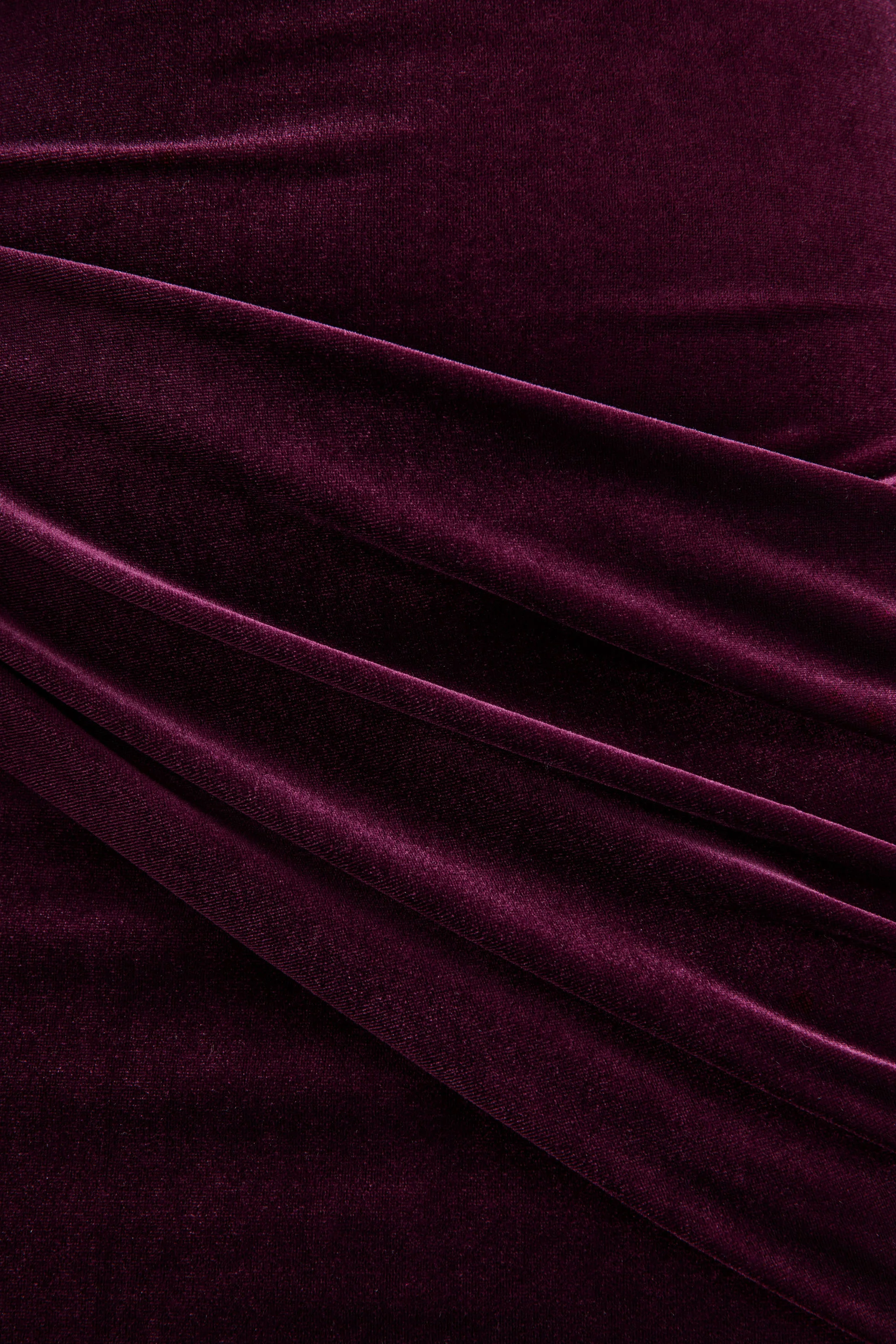 Cambria | Pruim Fluwelen Maxi Jurk Met Hoge Ronde Hals En Drapering Detail - Image 7